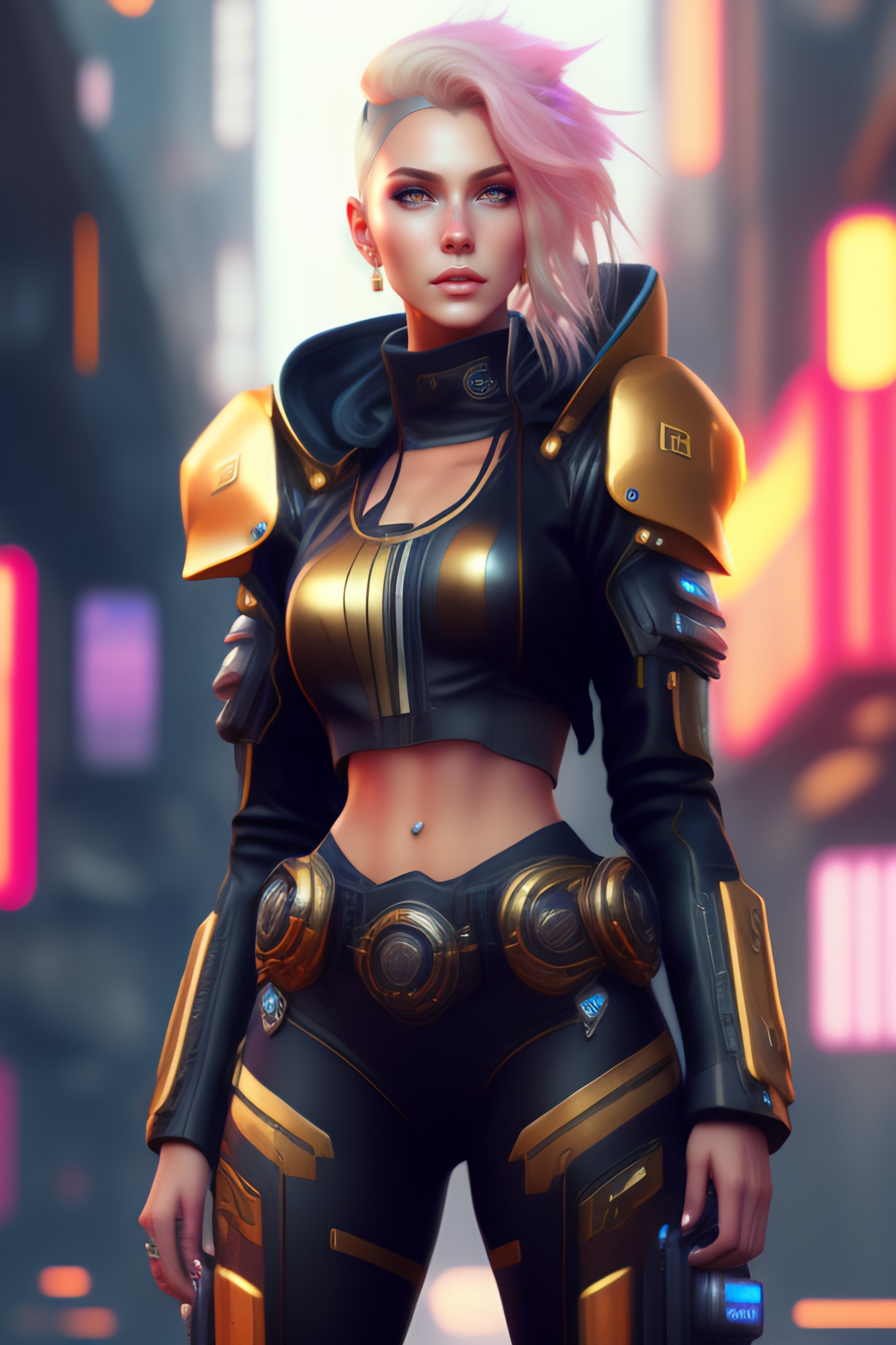 Lexica - Mech Punk clothes with short hair blond girl , battle status ...