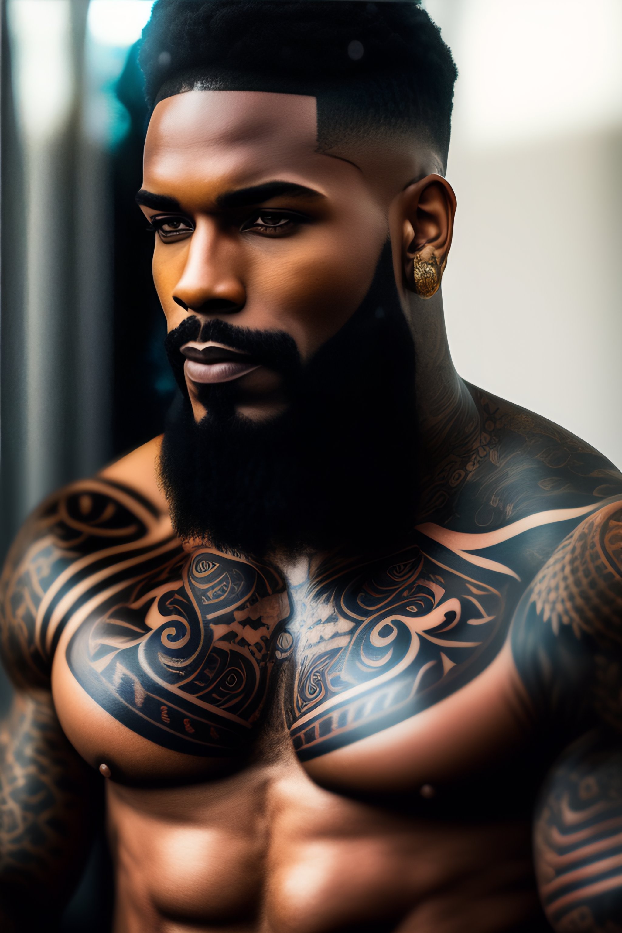Lexica - Man with chest covered in tattoos