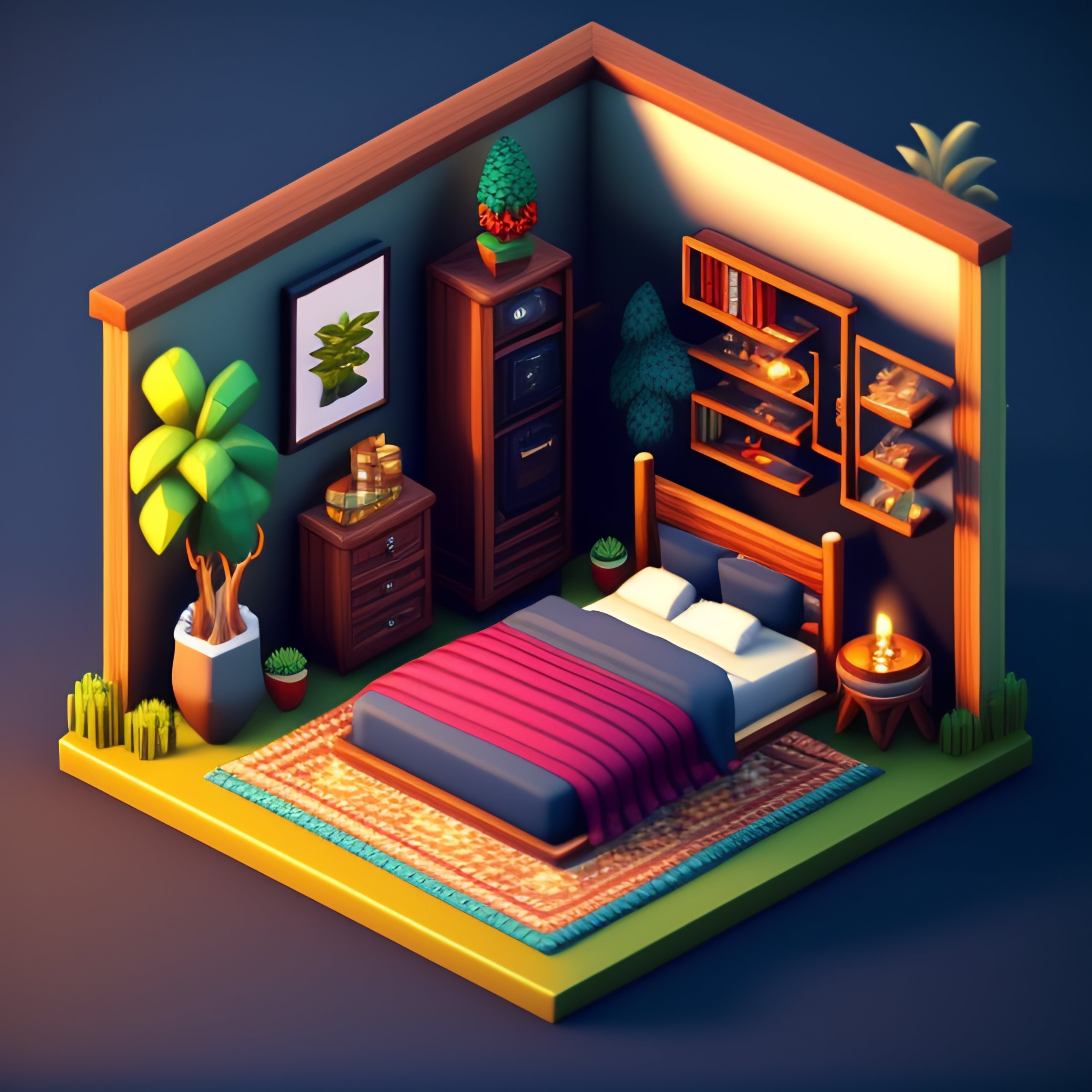 Lexica - Detailed isometric bali bedroom, video games, very cozy ...