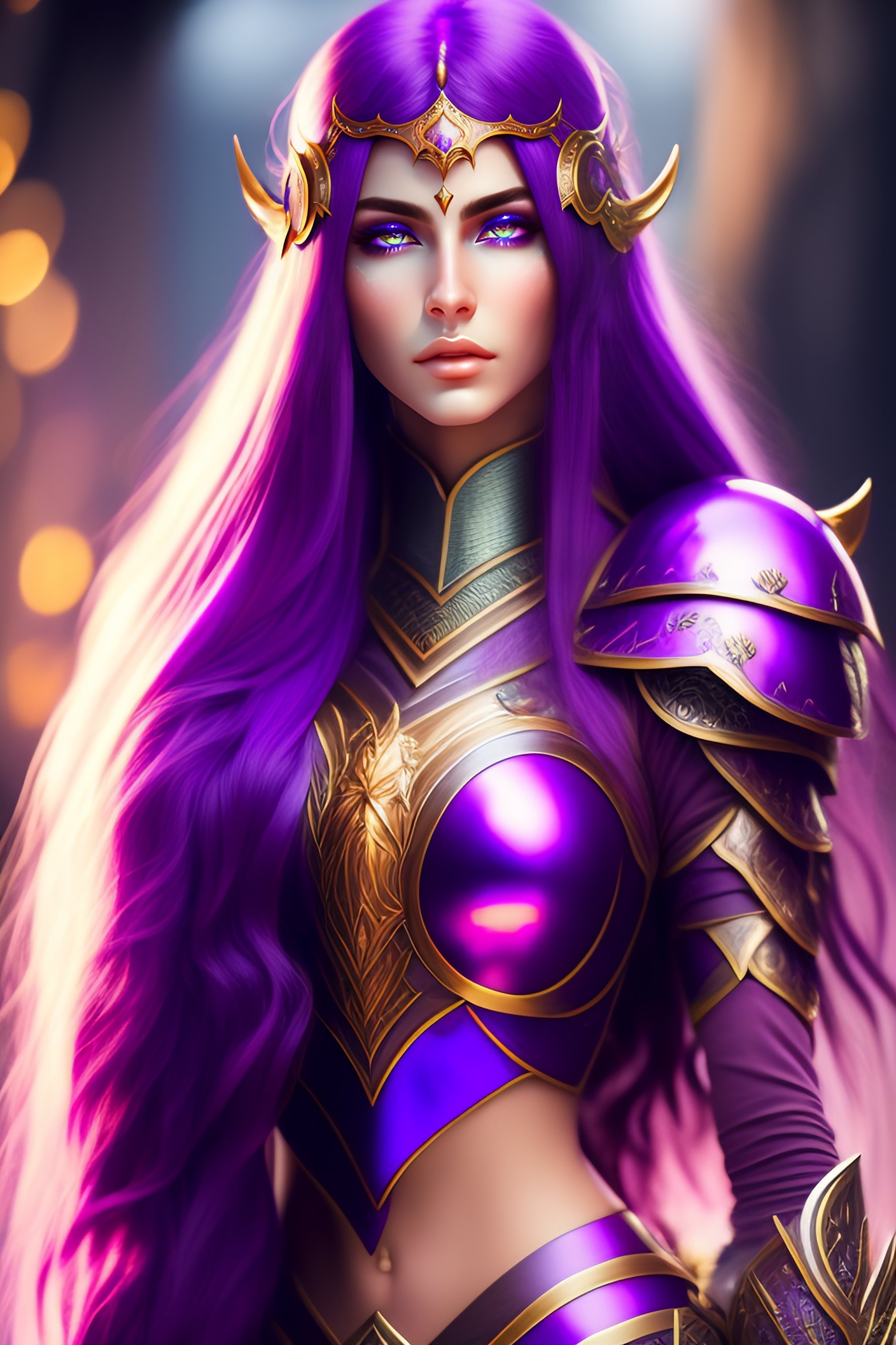 Lexica Beautiful Woman Purple Eyes Purple Long Hair Perfect Body Fantasy Beautiful Armor