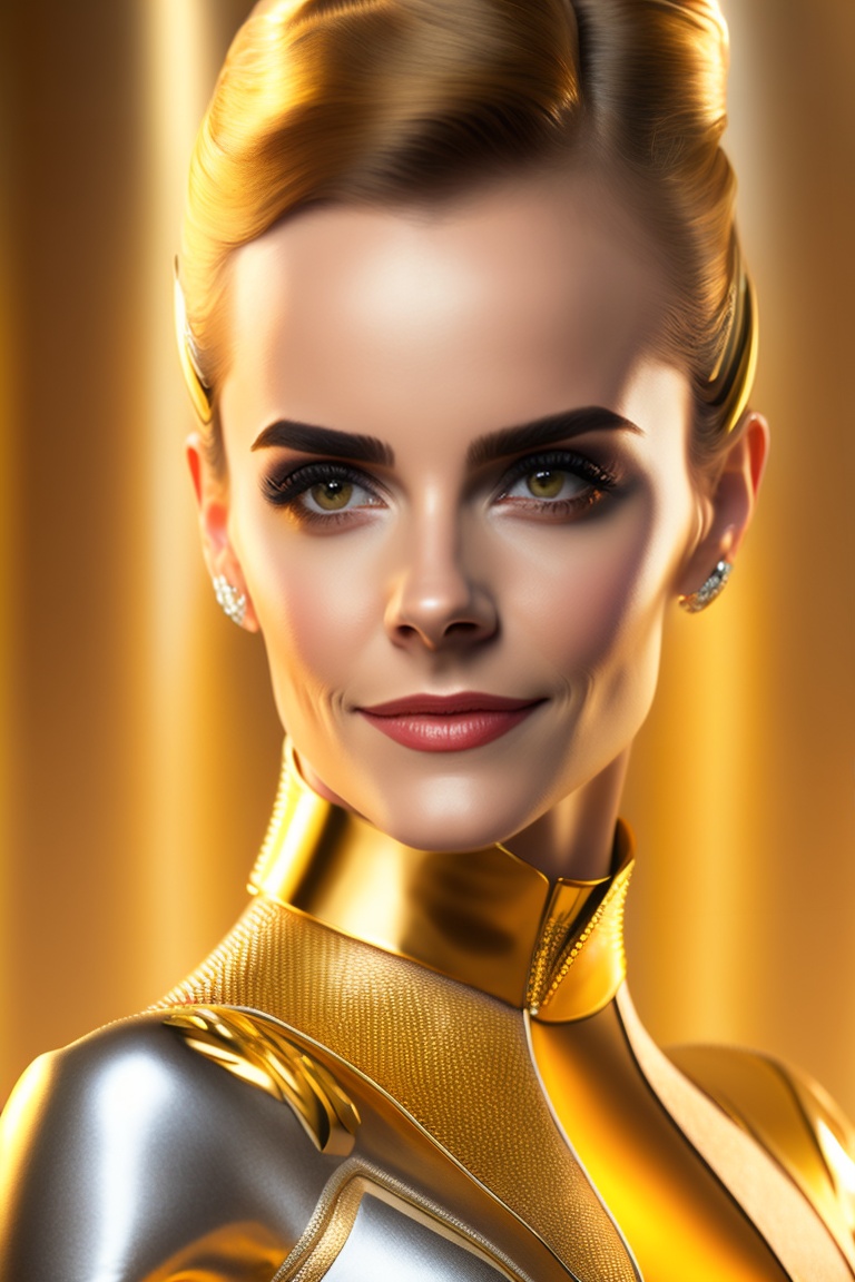 Lexica - Emma watson as original series star trek mirror universe captain  in gold action catsuit, render