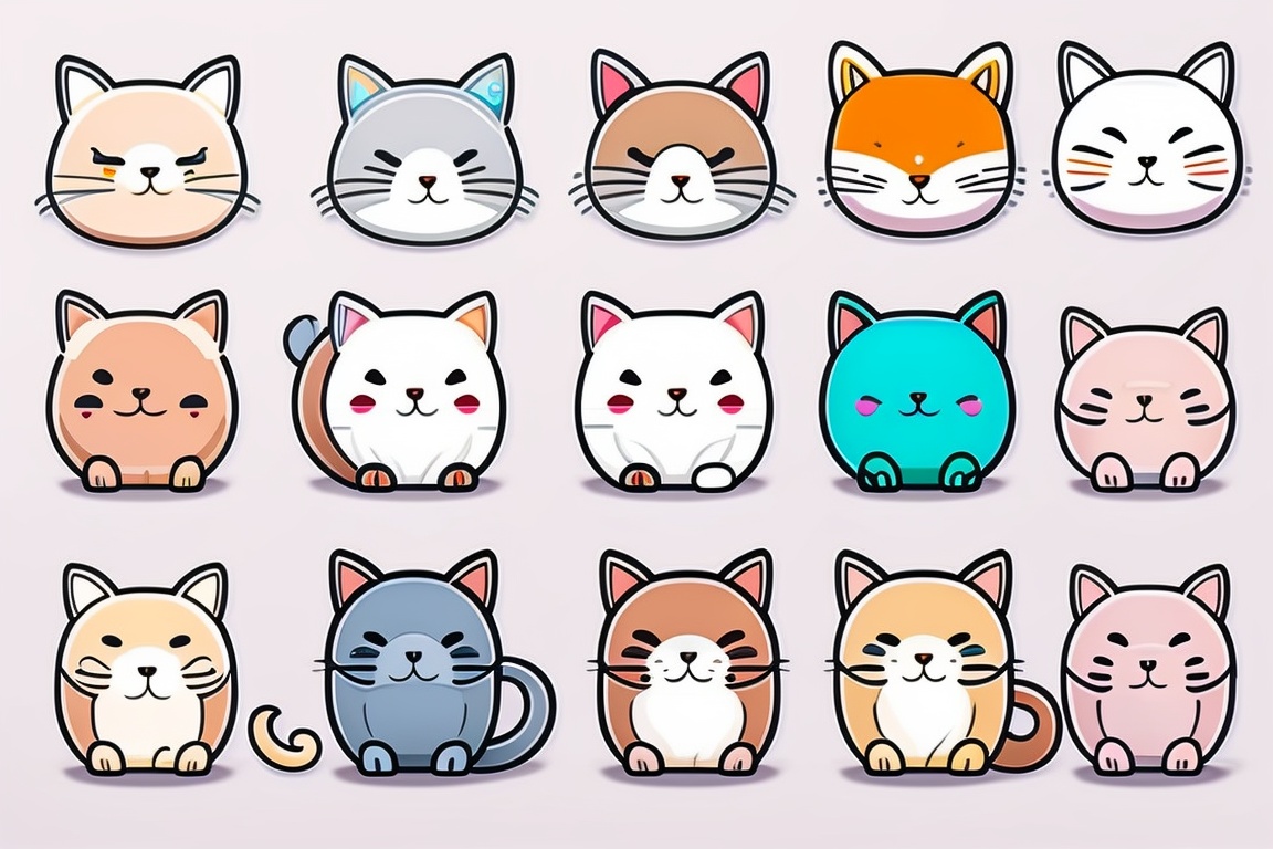 Lexica - Collection Of Minimalistic Cat Stickers, On White Background 