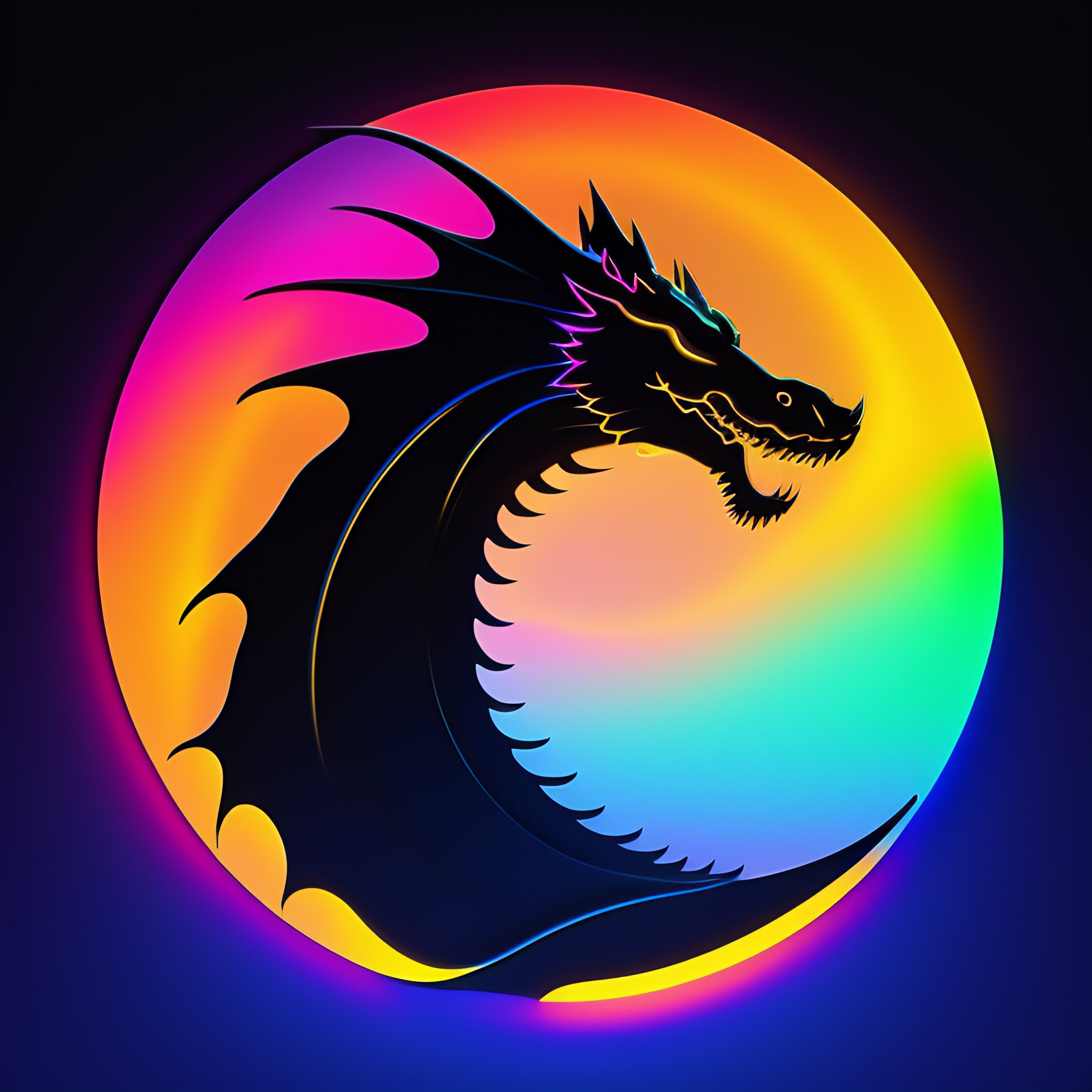 Lexica - Minimalist neon dragon over moon, gradient, rounded, menacing