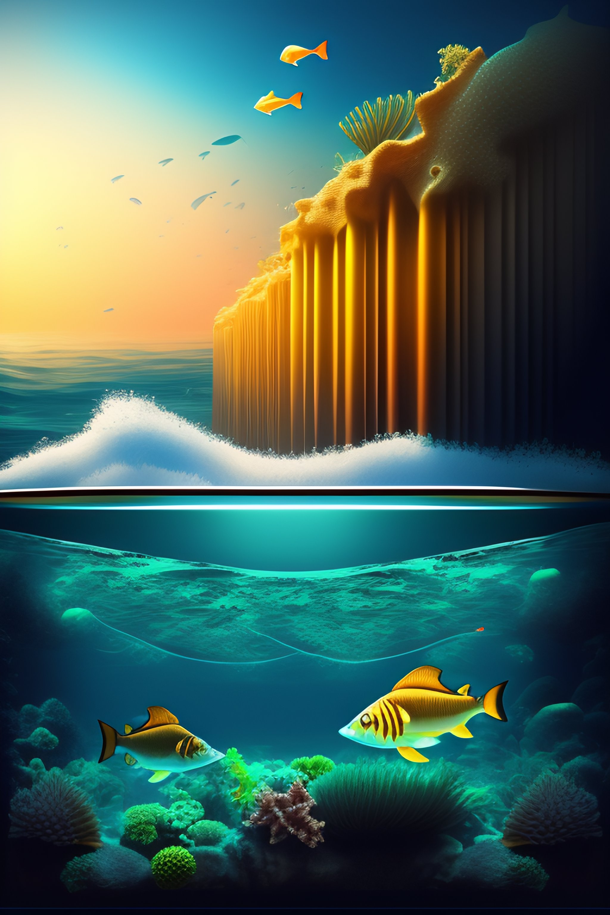 Lexica - Highly detailed vector image rectangle ocean fish tank