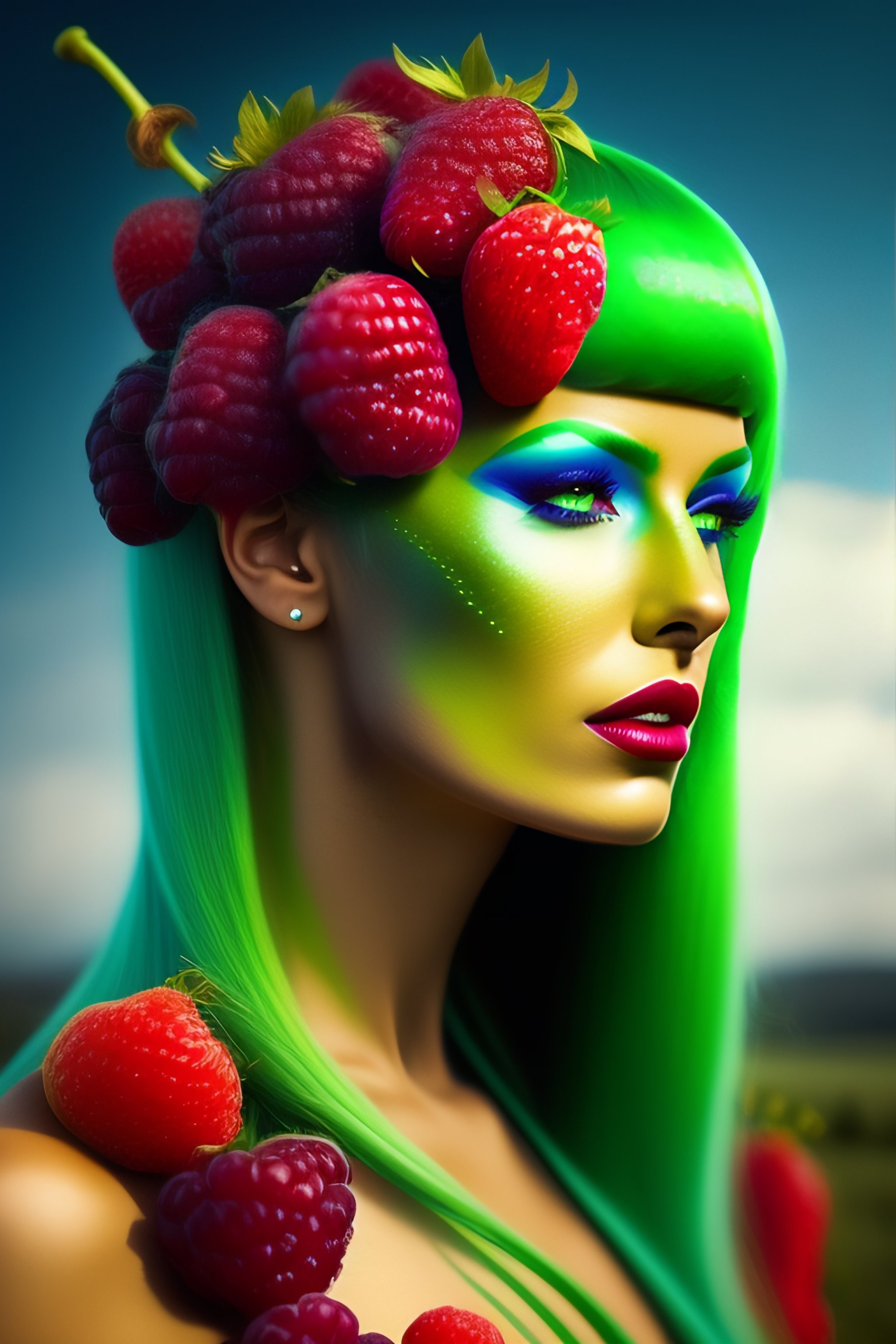 Lexica - Dominator looks like a girl with green skin, raspberries and ...