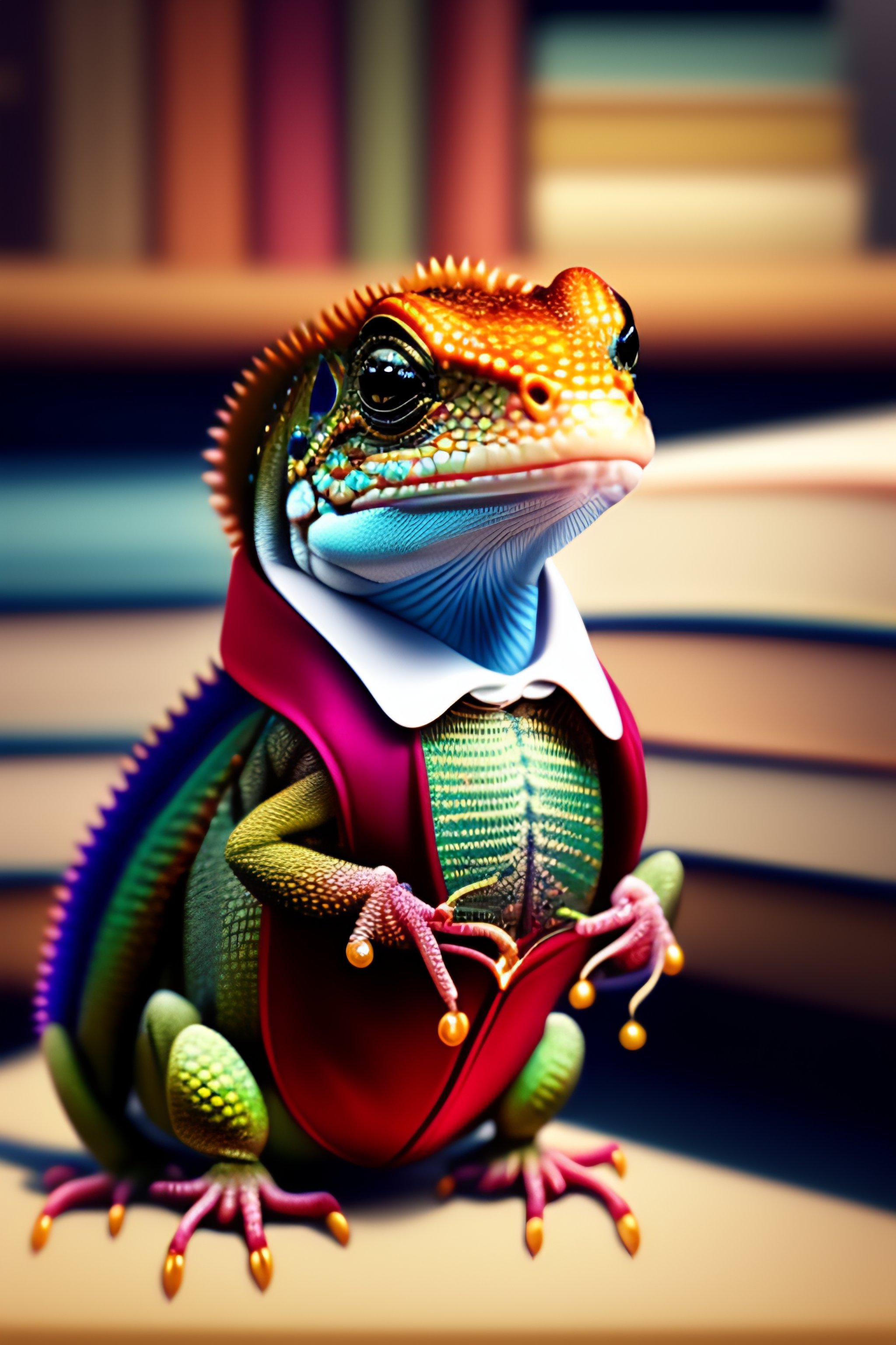 Lexica - A stern-looking baby lizard dressed as a librarian, digital art