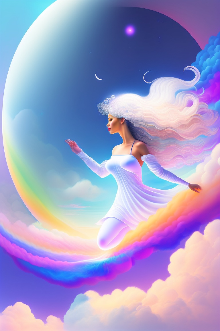 Lexica - An alien person dressed in all white floating above clouds ...