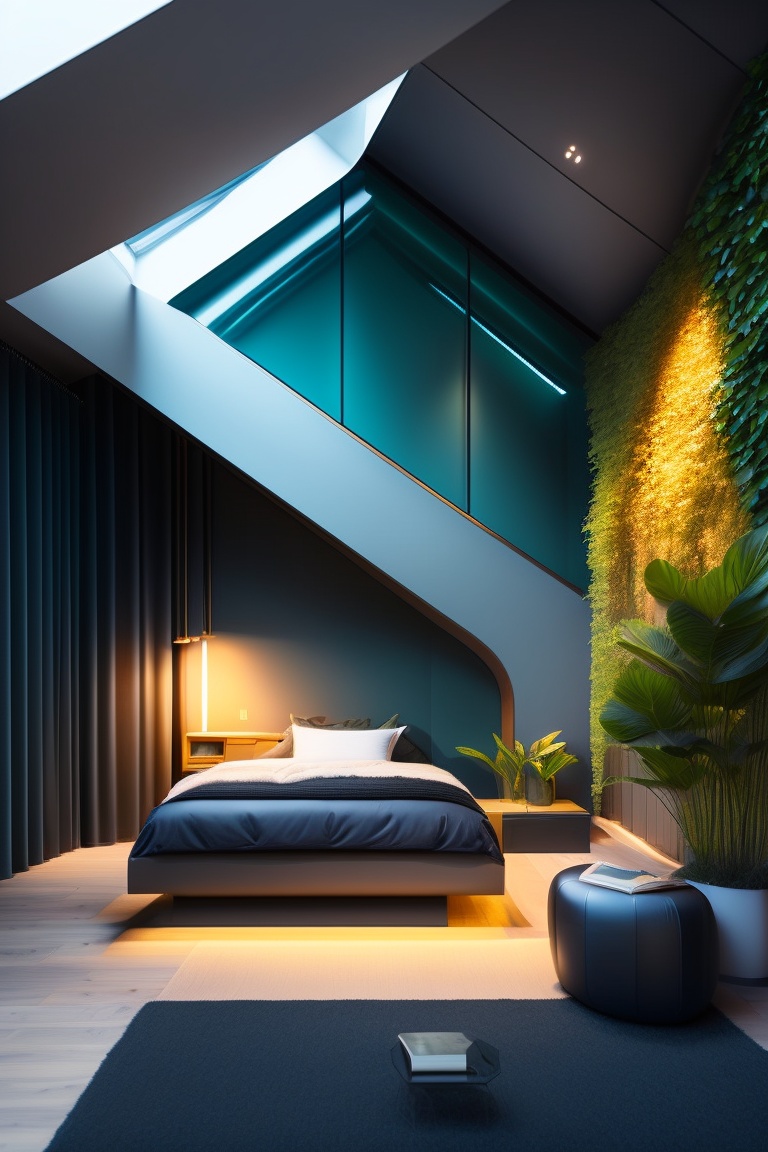 Lexica - A luxurious futurastic bedroom with a biophilic dessign and ...