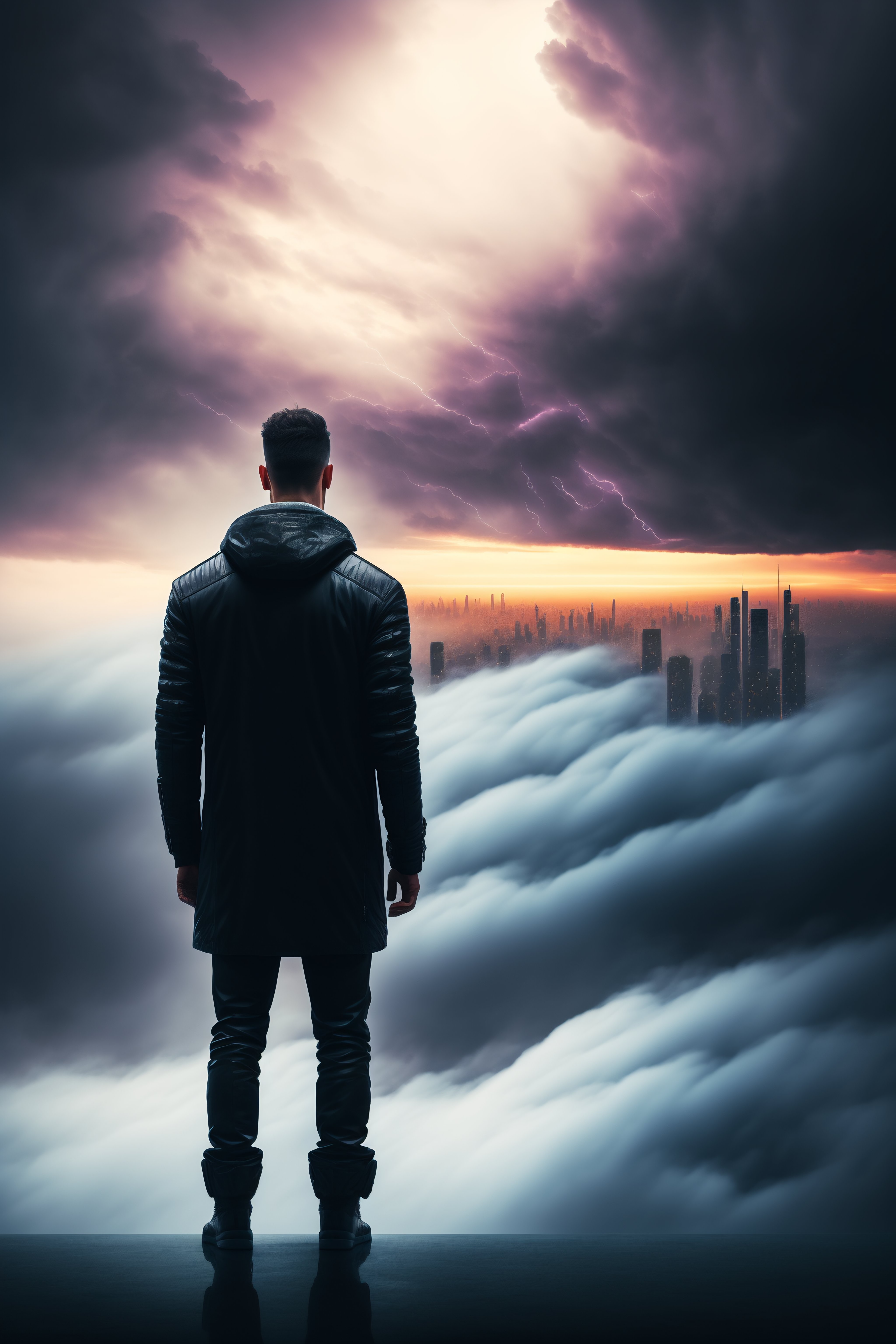 Lexica - Man standing on the edge of a skyscraper in a cyberpunk city ...