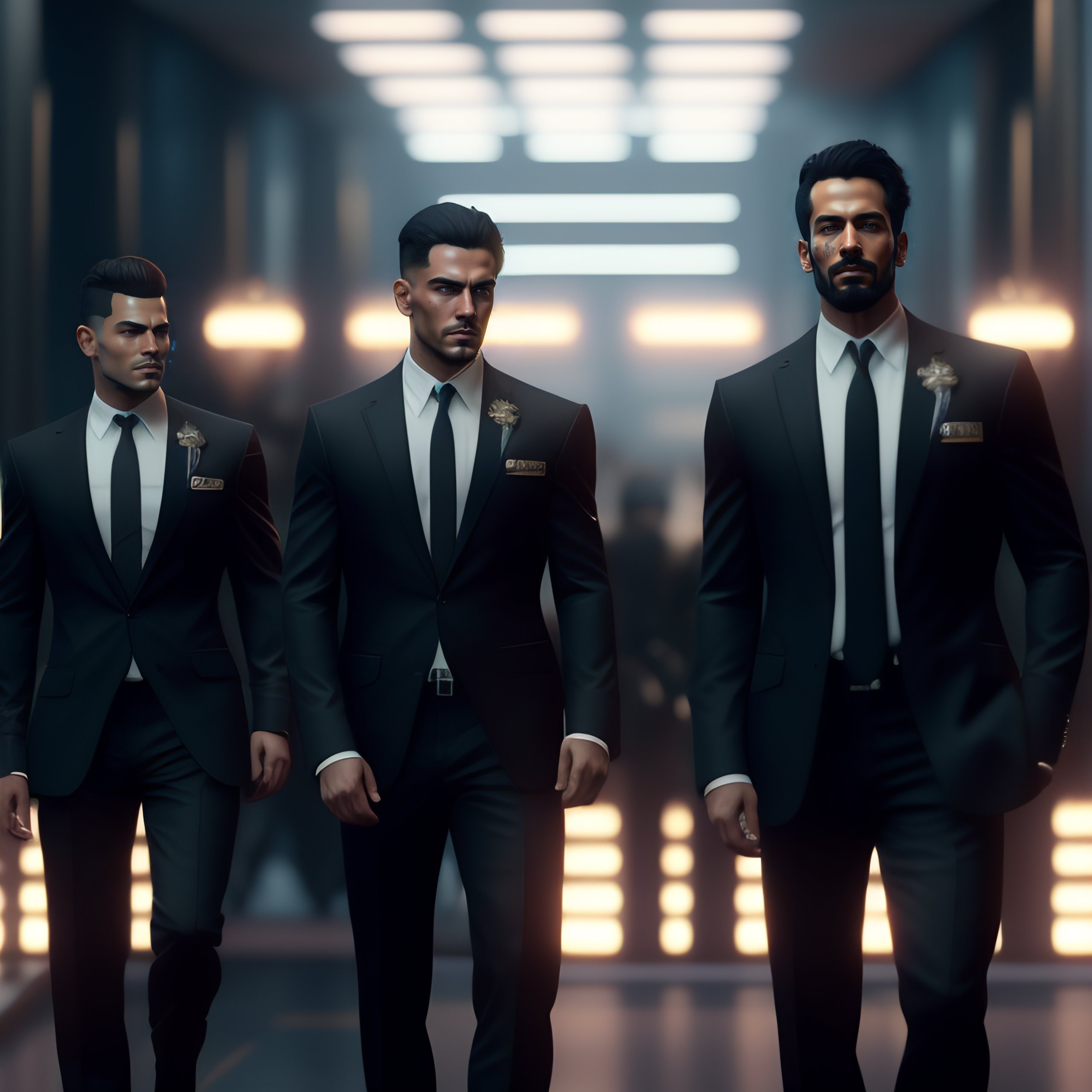 Lexica - A group of Call Of Duty wearing black suits posing for a group ...