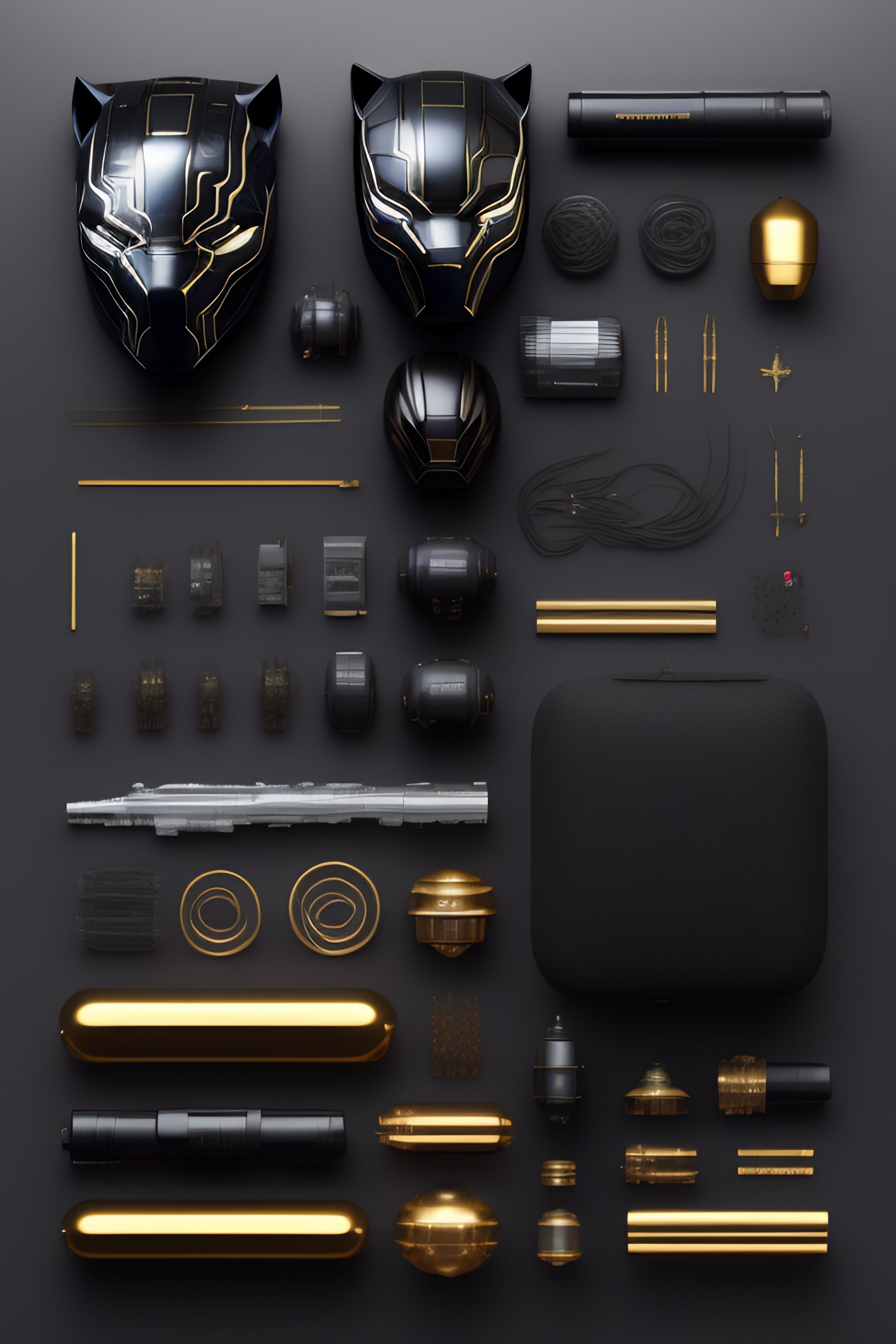 Lexica - Black Panther suit, Costumes and mechanical parts, Knolling ...