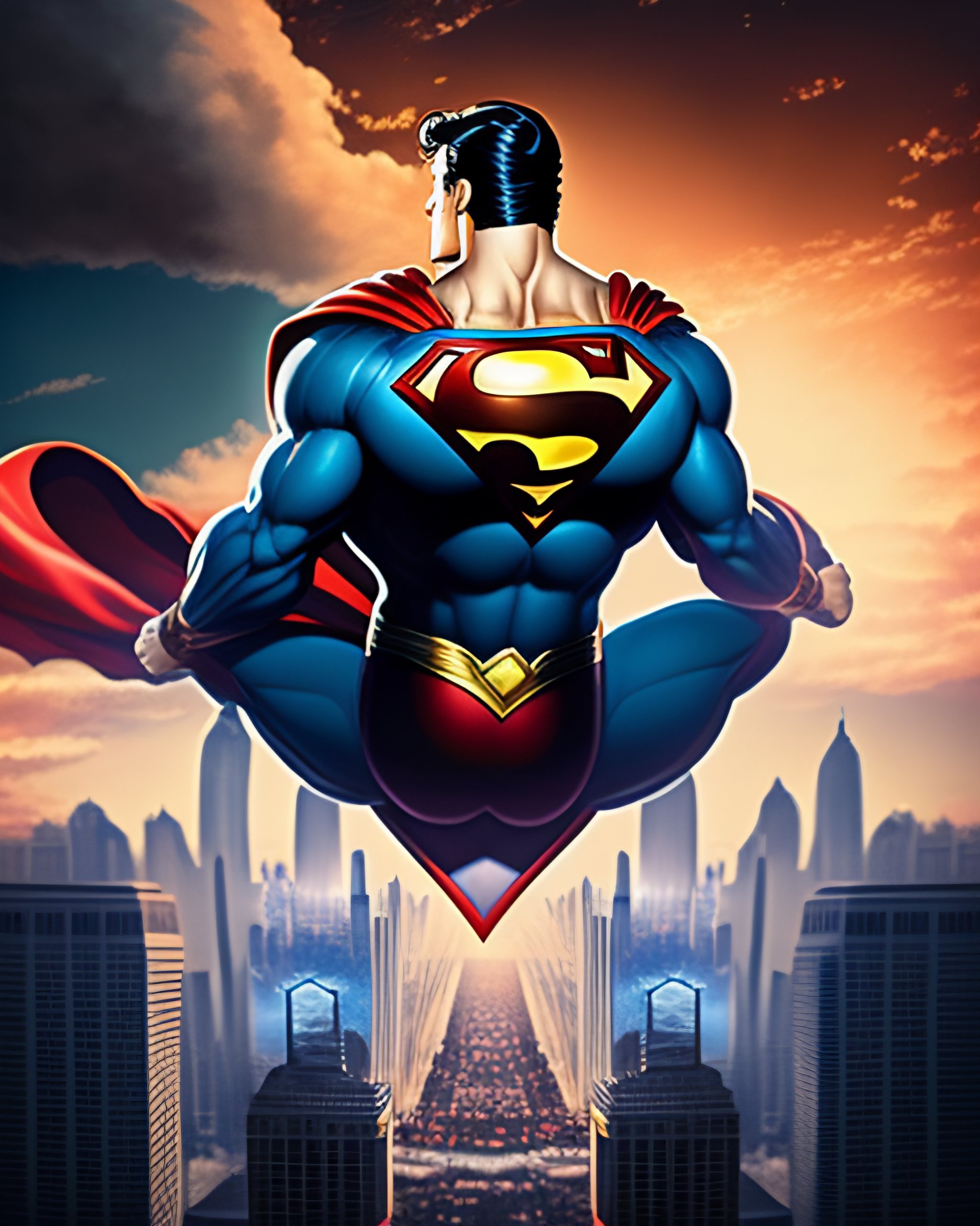 Lexica - Superman sitting on a roof looking down at a city below, extremely  detailed