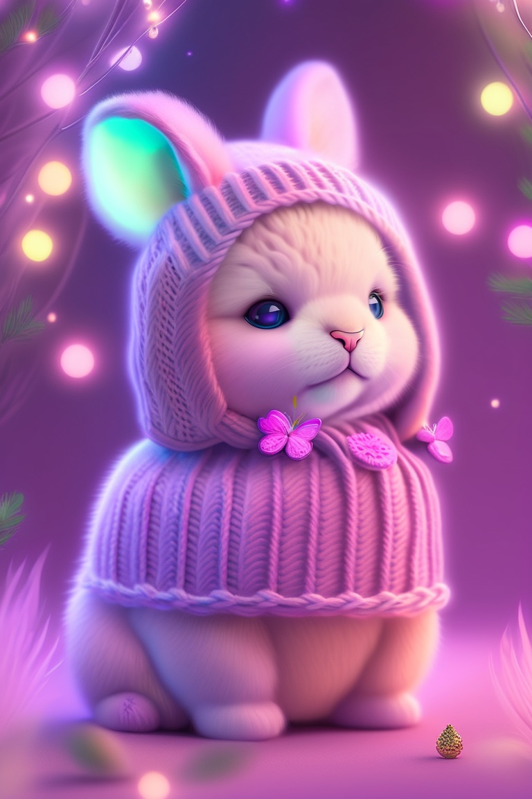 Lexica - Pink cute bunny in a knitted hat, in the midst of flickering ...