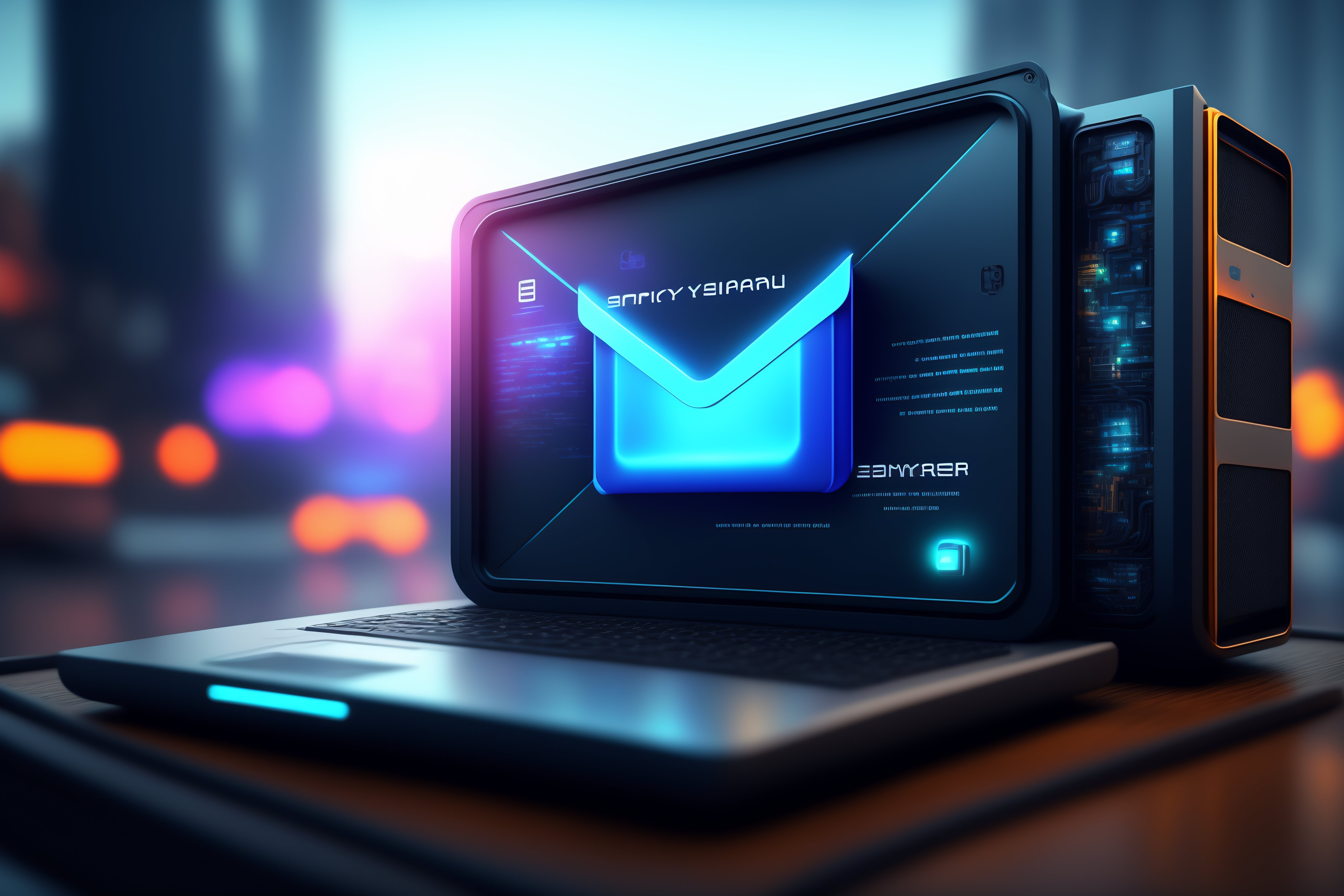 Lexica - Realistic image of a cyberpunk email