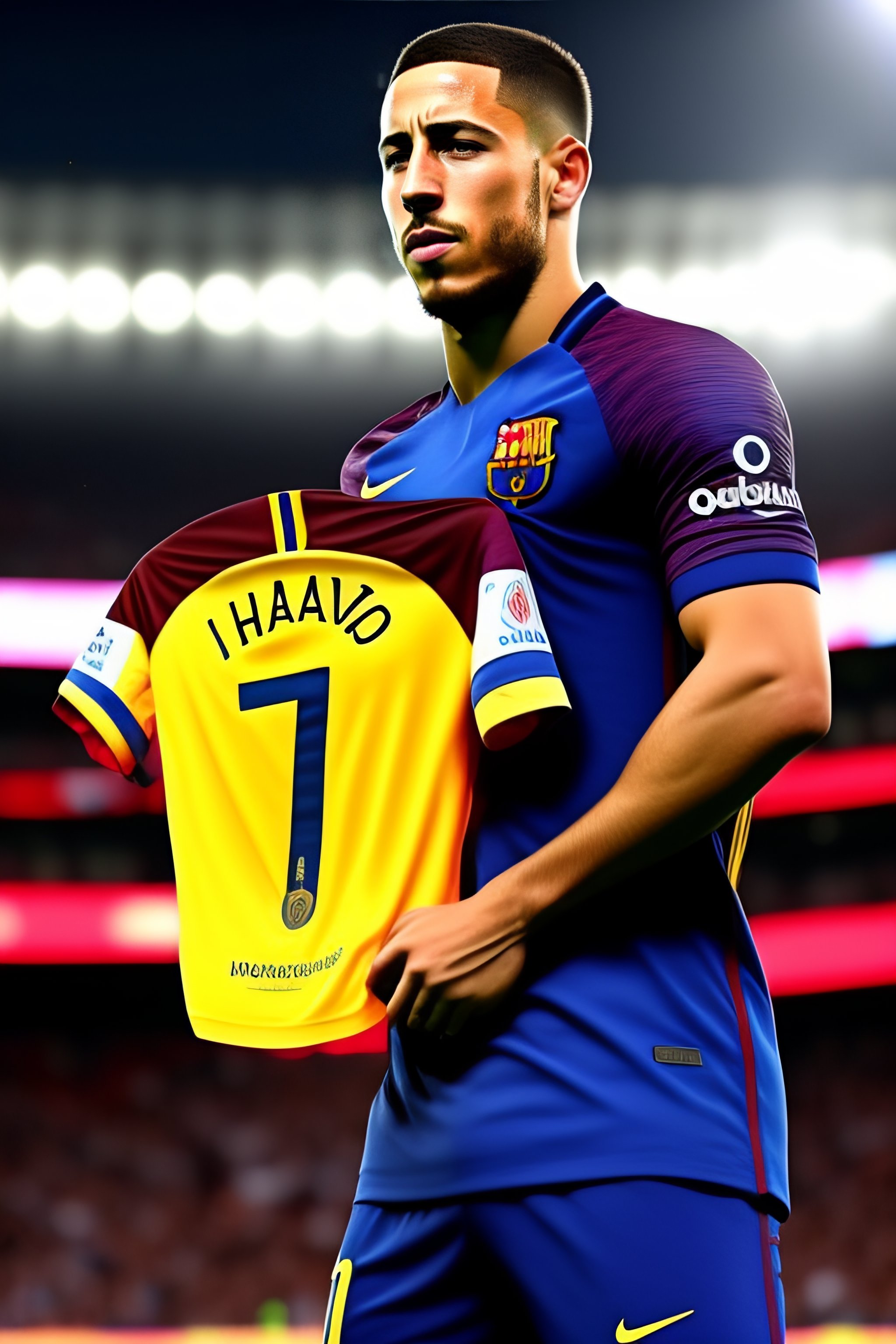 Lexica Eden hazard with a jersey of fc barcelona