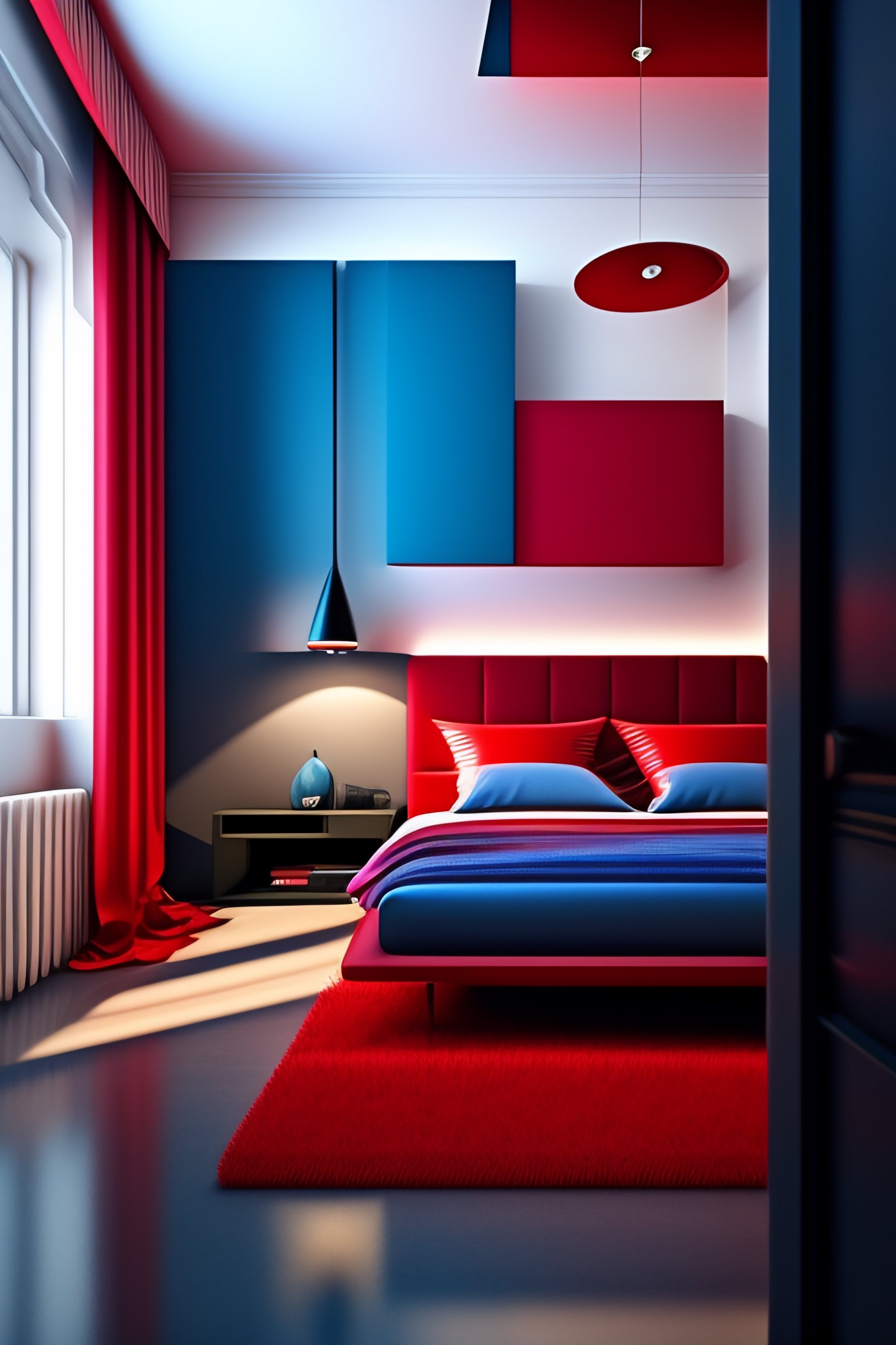 Lexica - Red, blue, bedroom, interior, design