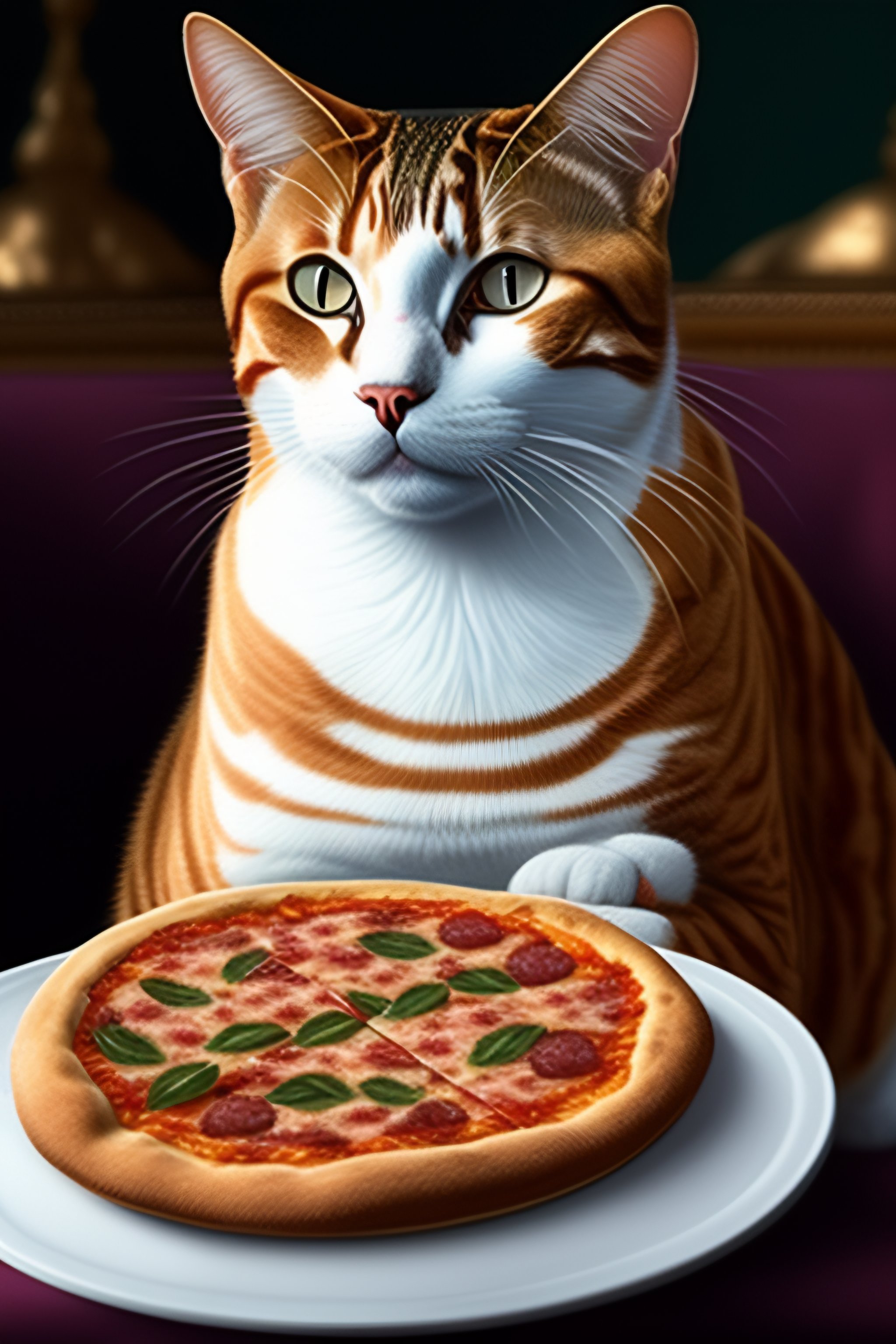cat eating pizza