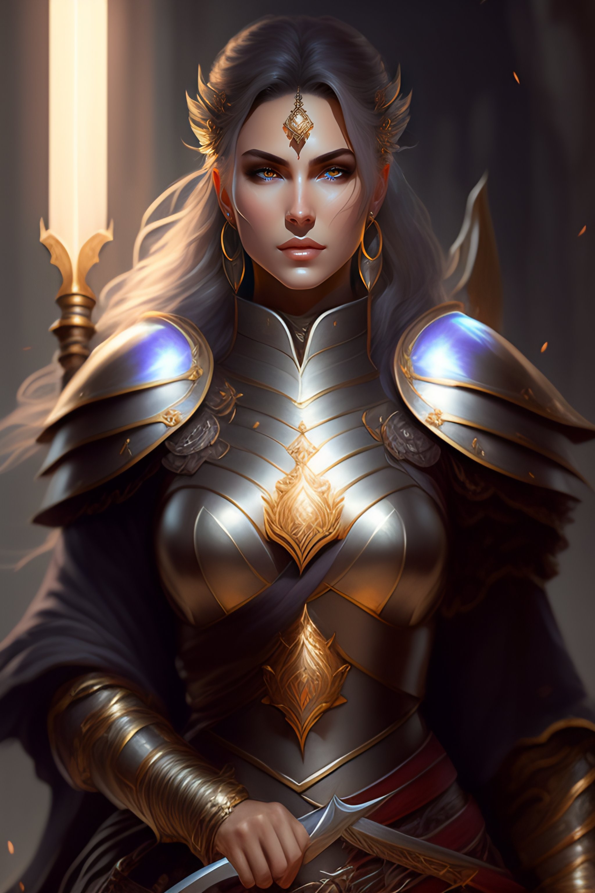 Lexica - Female paladin in center, dnd, fantasy, short gray hair ...