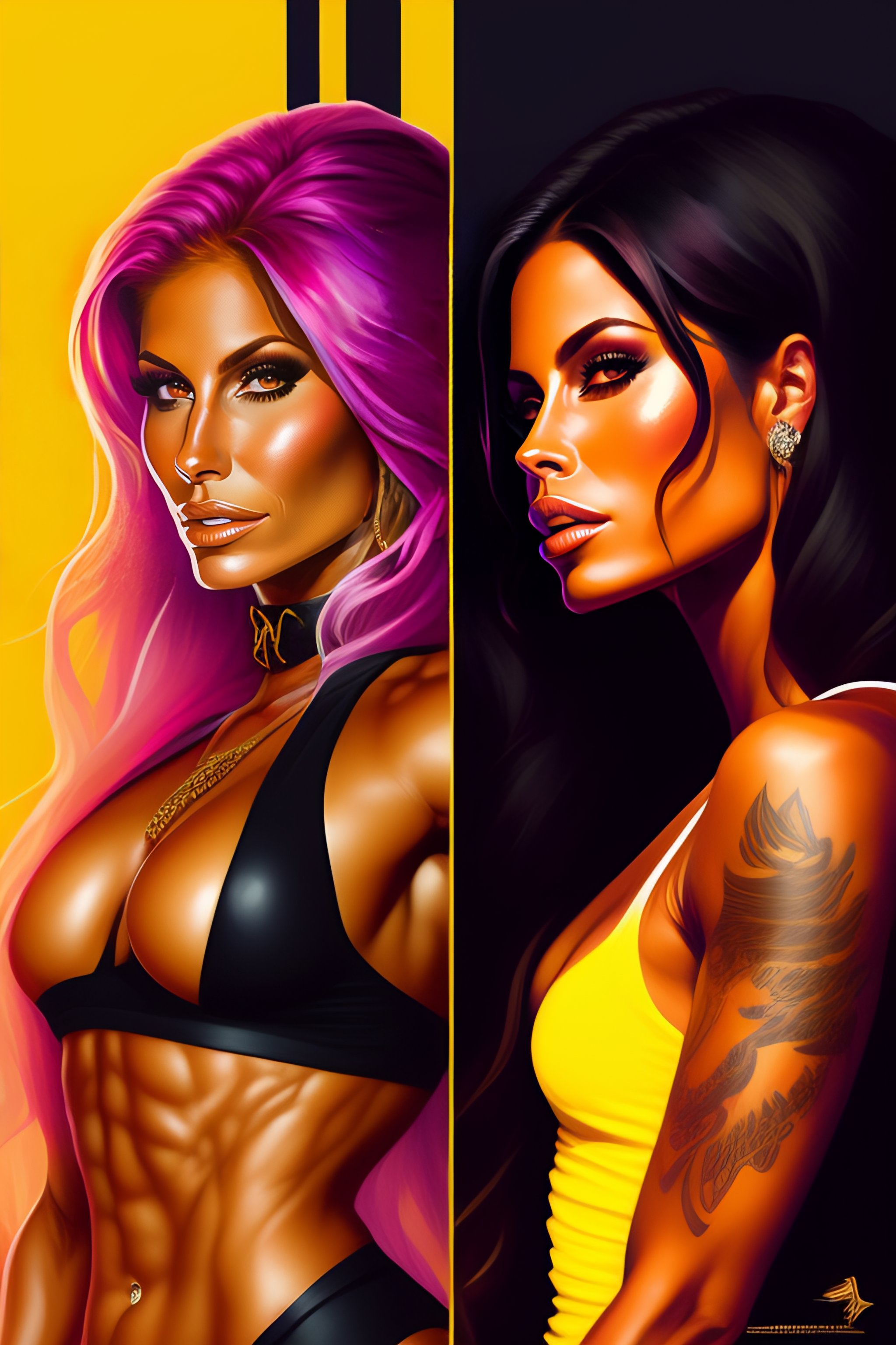 Lexica - Full body highly detailed portrait of torrie wilson and trish  stratus as lesbian love by greg rutkowski, by greg tocchini, by james  gilleard...