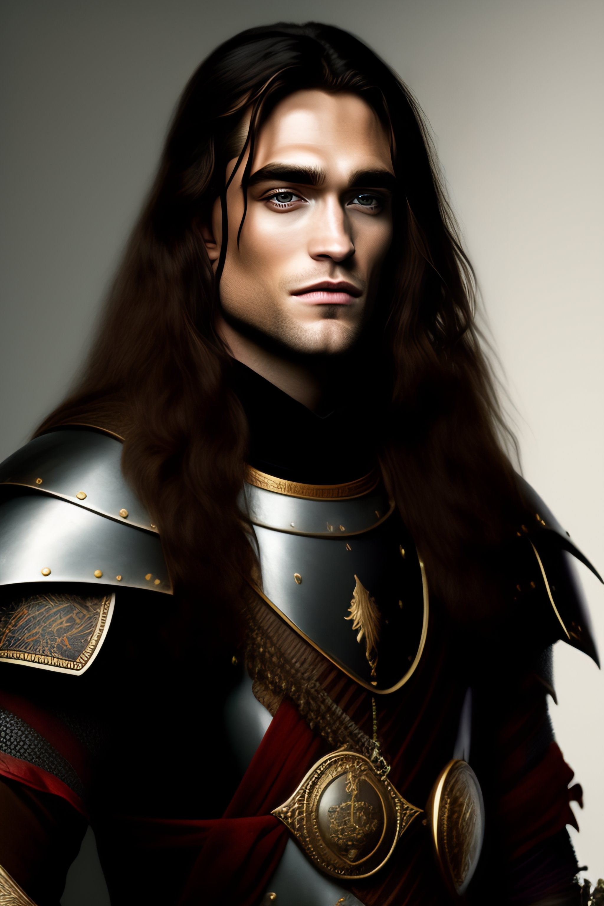 Lexica Thin Robert Pattinson with long hair and in the black armour, in medieval style
