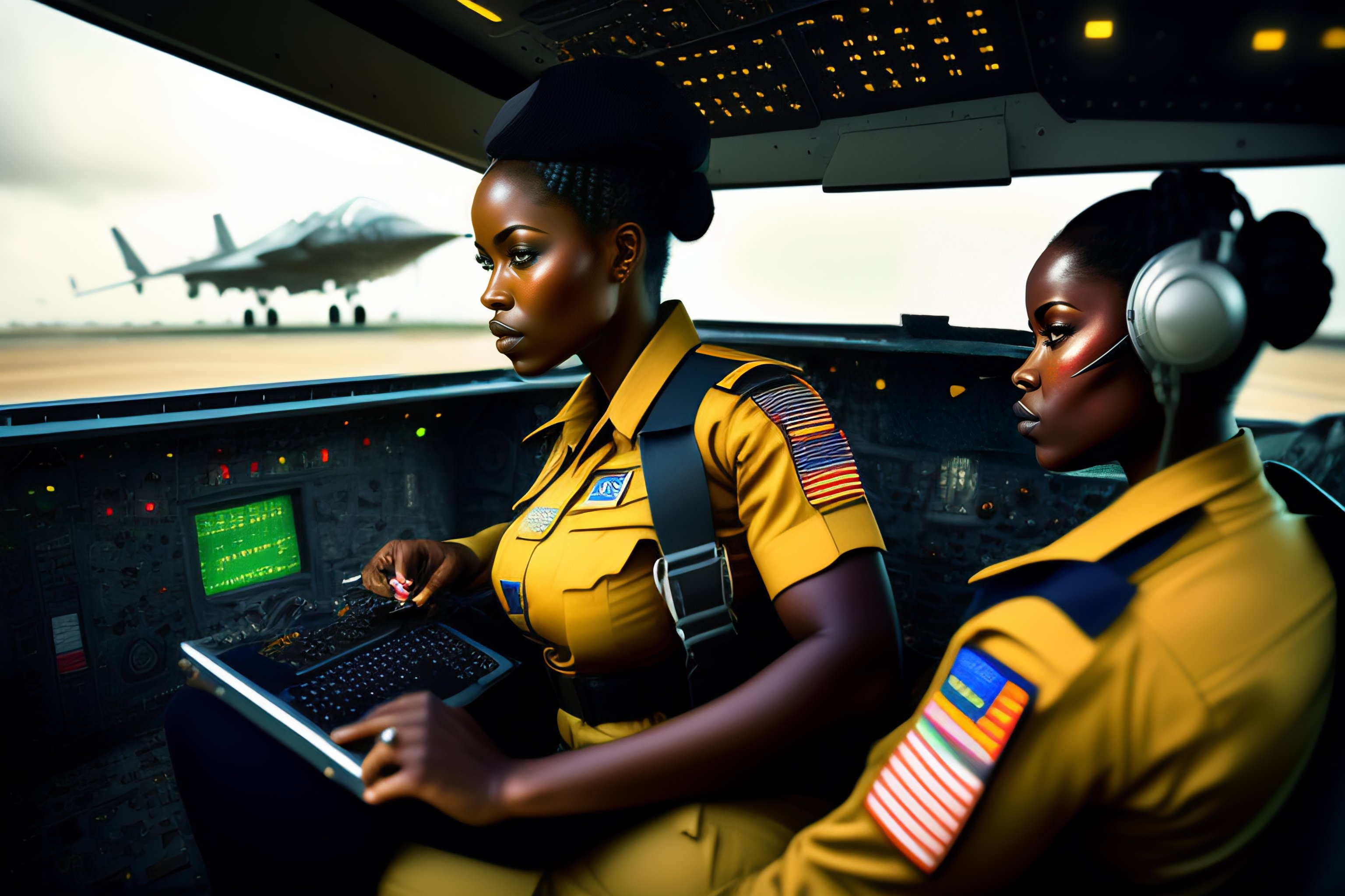 Lexica - Cyborg pilot Nigerian Airforce women, interior cockpit ...