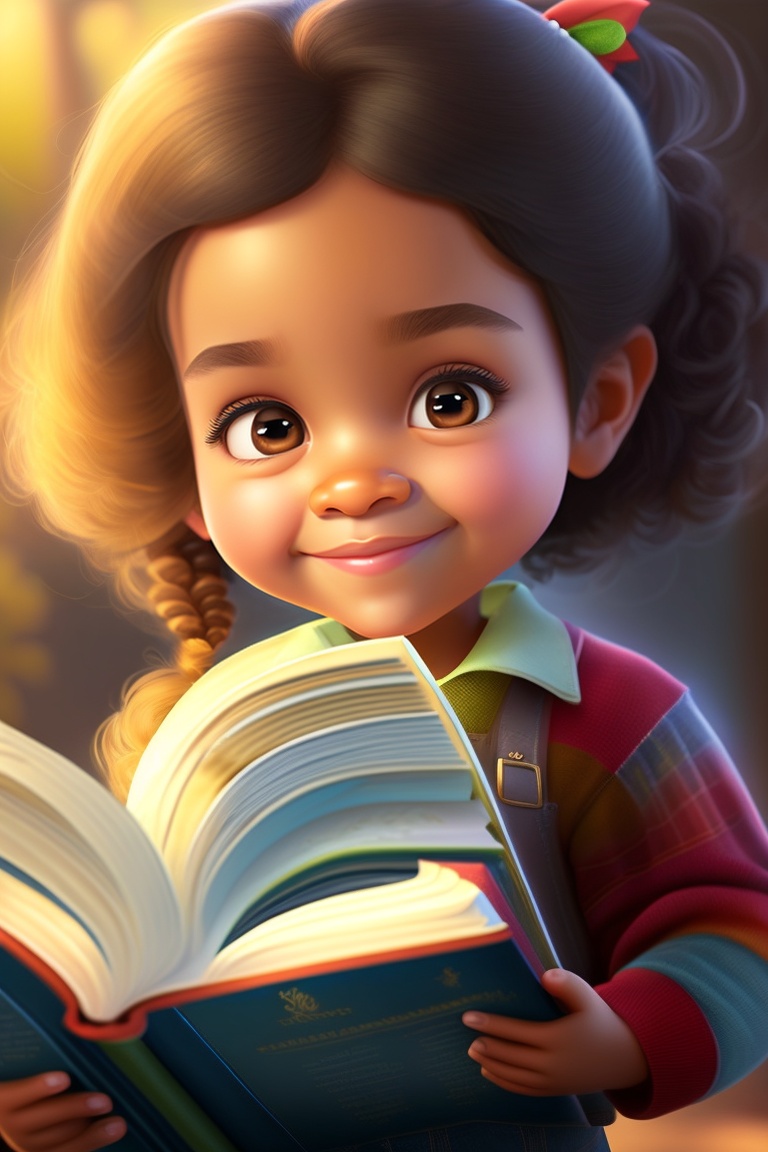 Lexica - Cartoon, character, face, Contented child with book ...