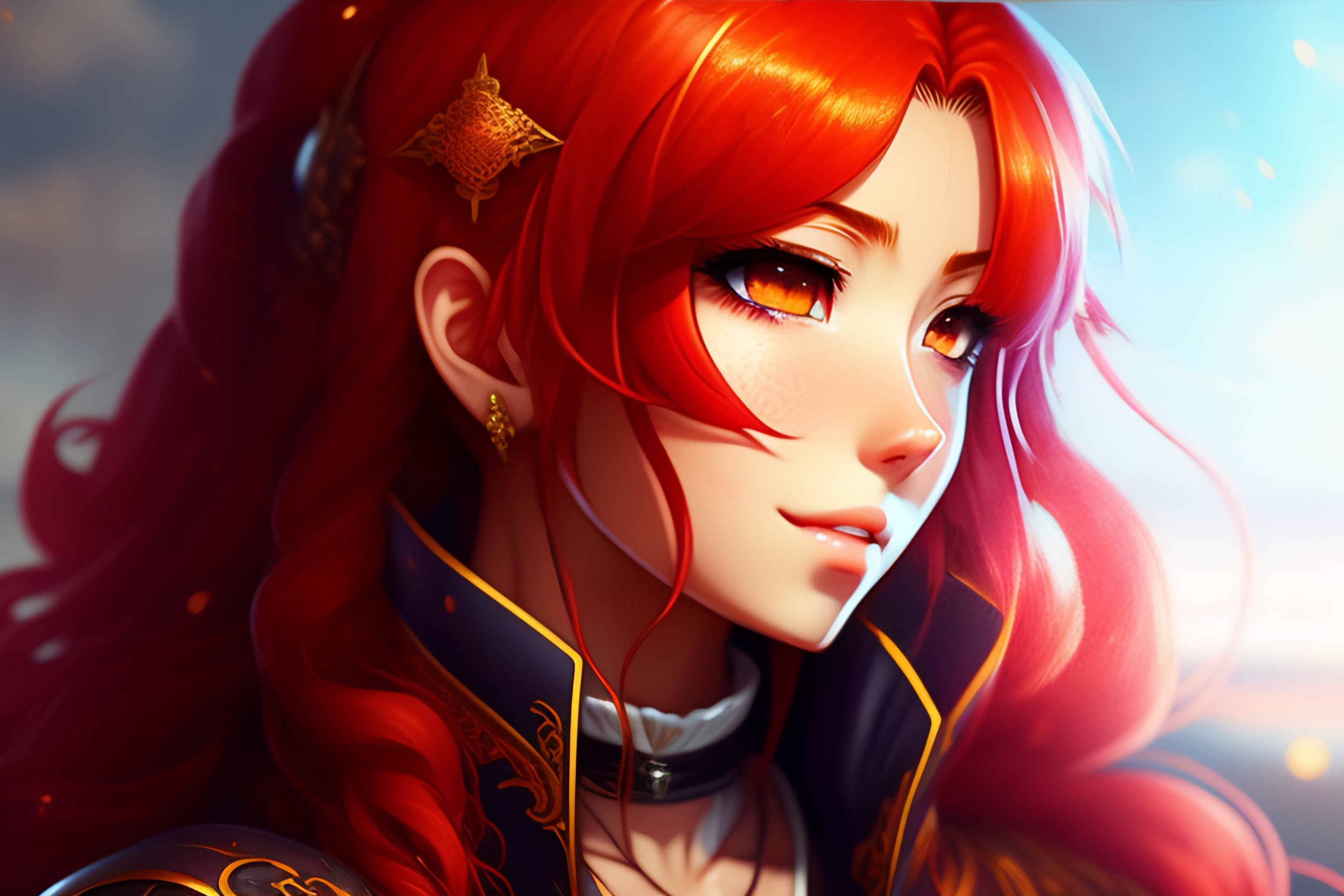 Lexica - Anime, mage, red hair, High quality, high detail, teasing,