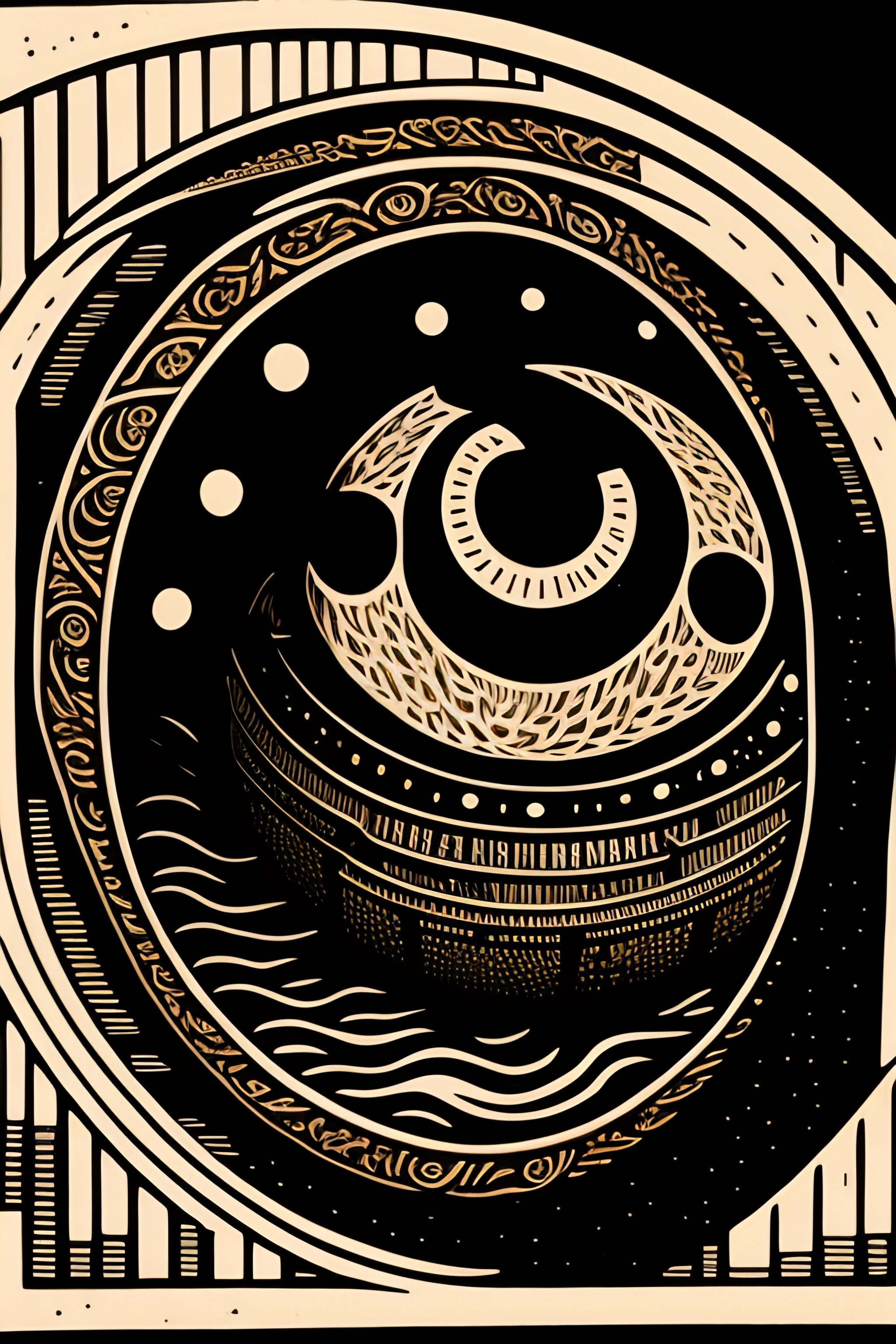 Lexica - An award winning linocut of a A round monster with many eyes