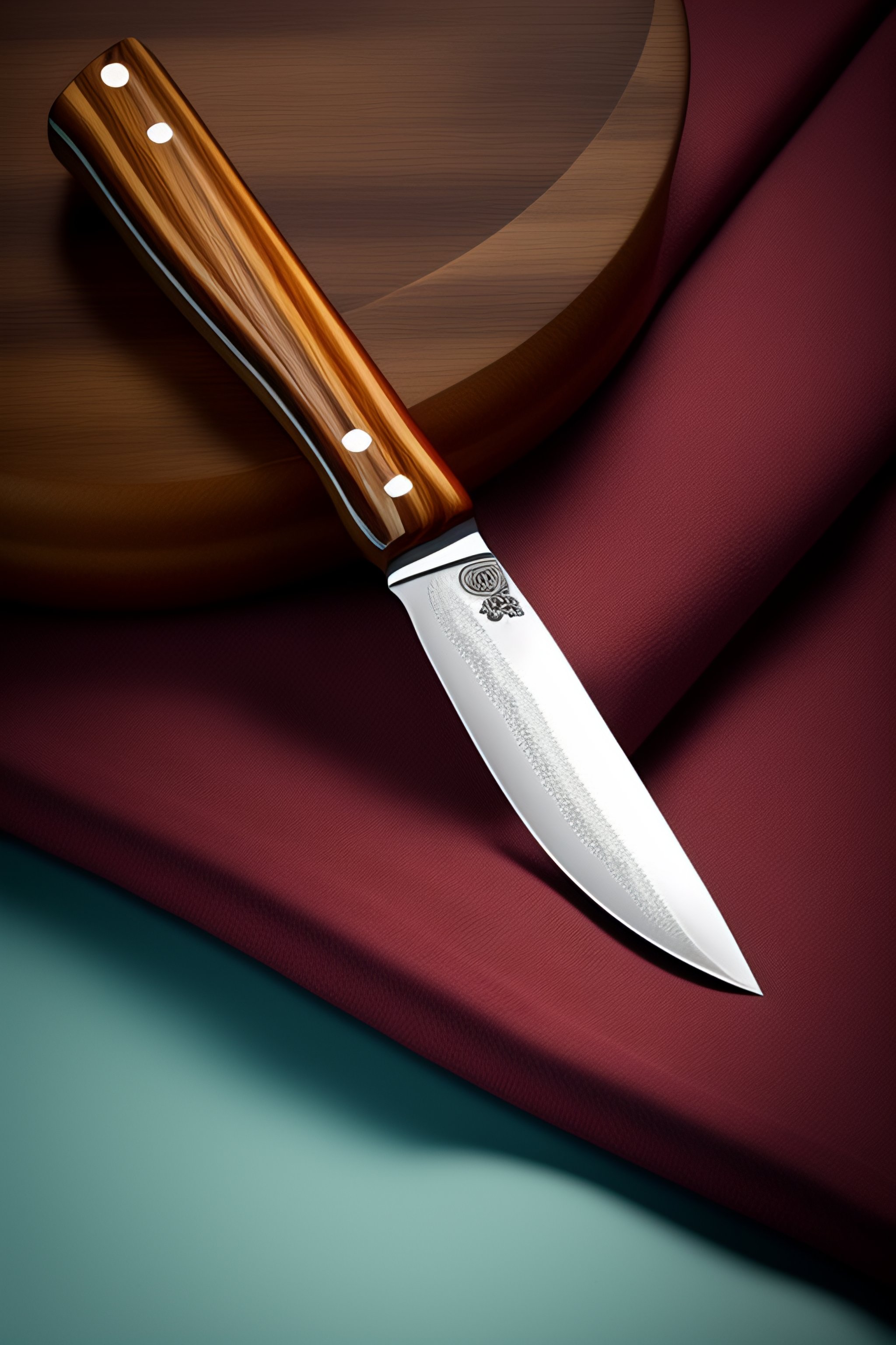 Lexica Ratchet knife with wood handle of circle patterns