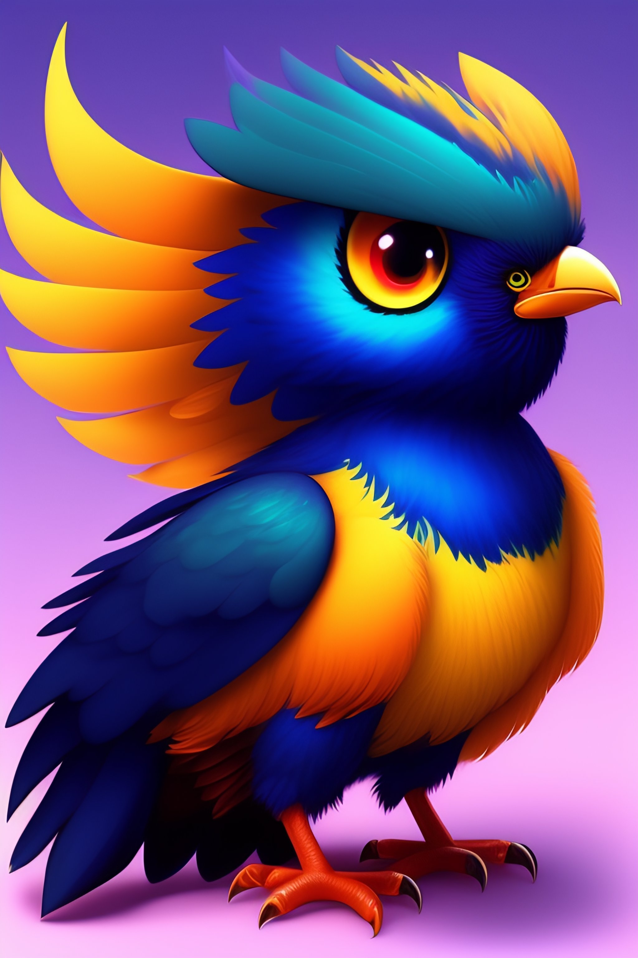 Lexica - A cute phoenix with big eyes, it's beak is black, it's ...
