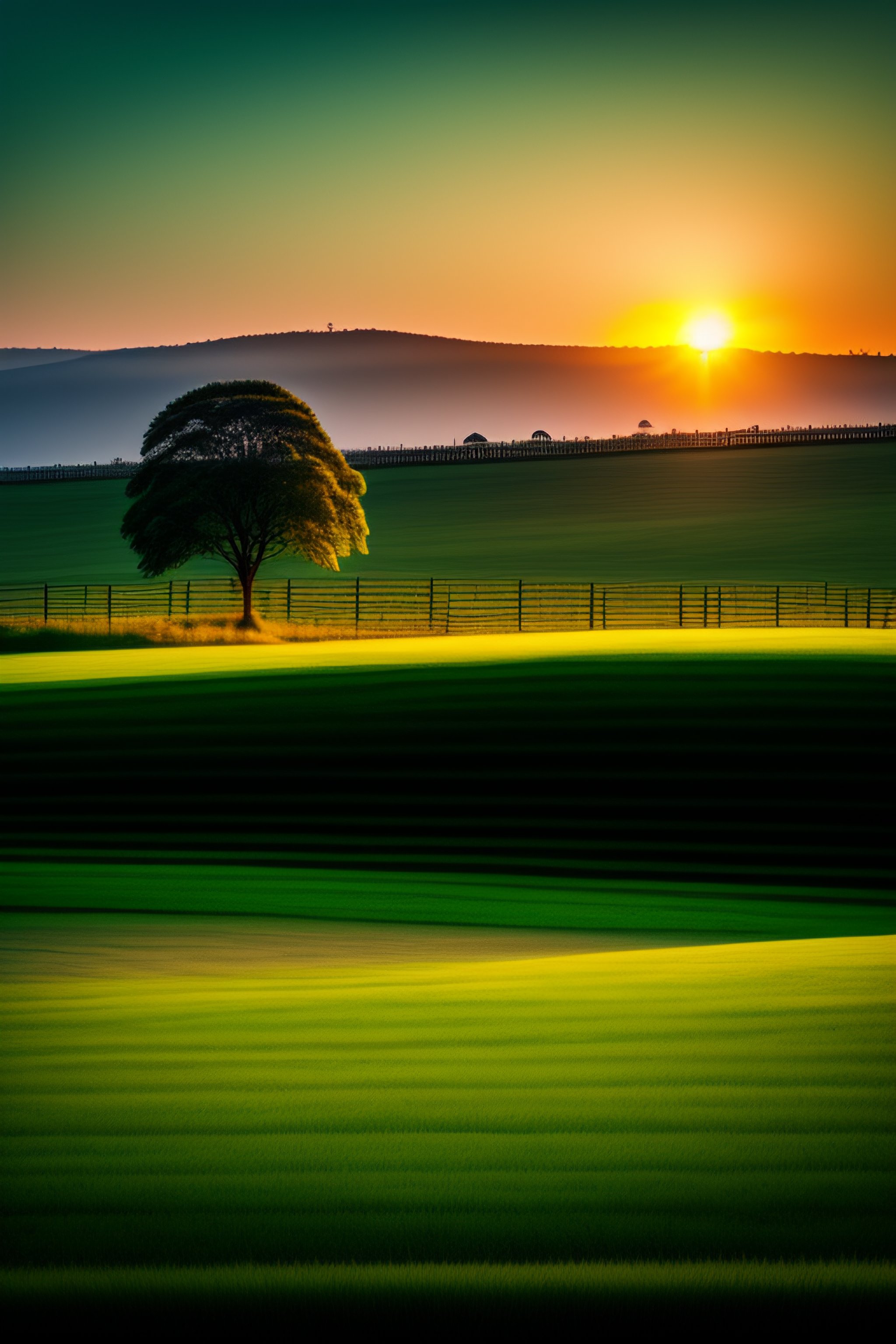 Lexica - Filed of green grass with a single tree and a single house on ...