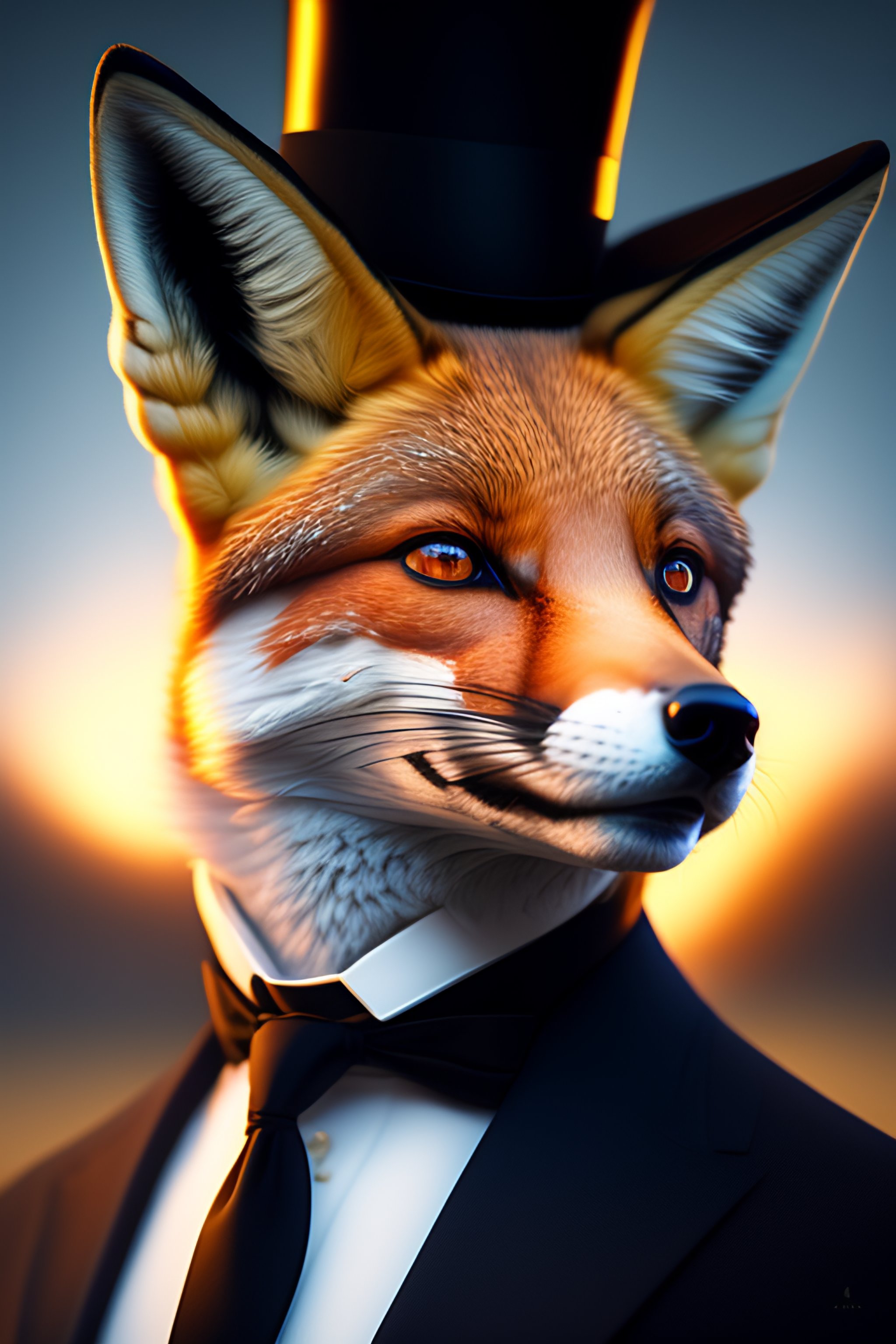 Lexica - Portrait of a fox dressed in suit and top hat small round ...