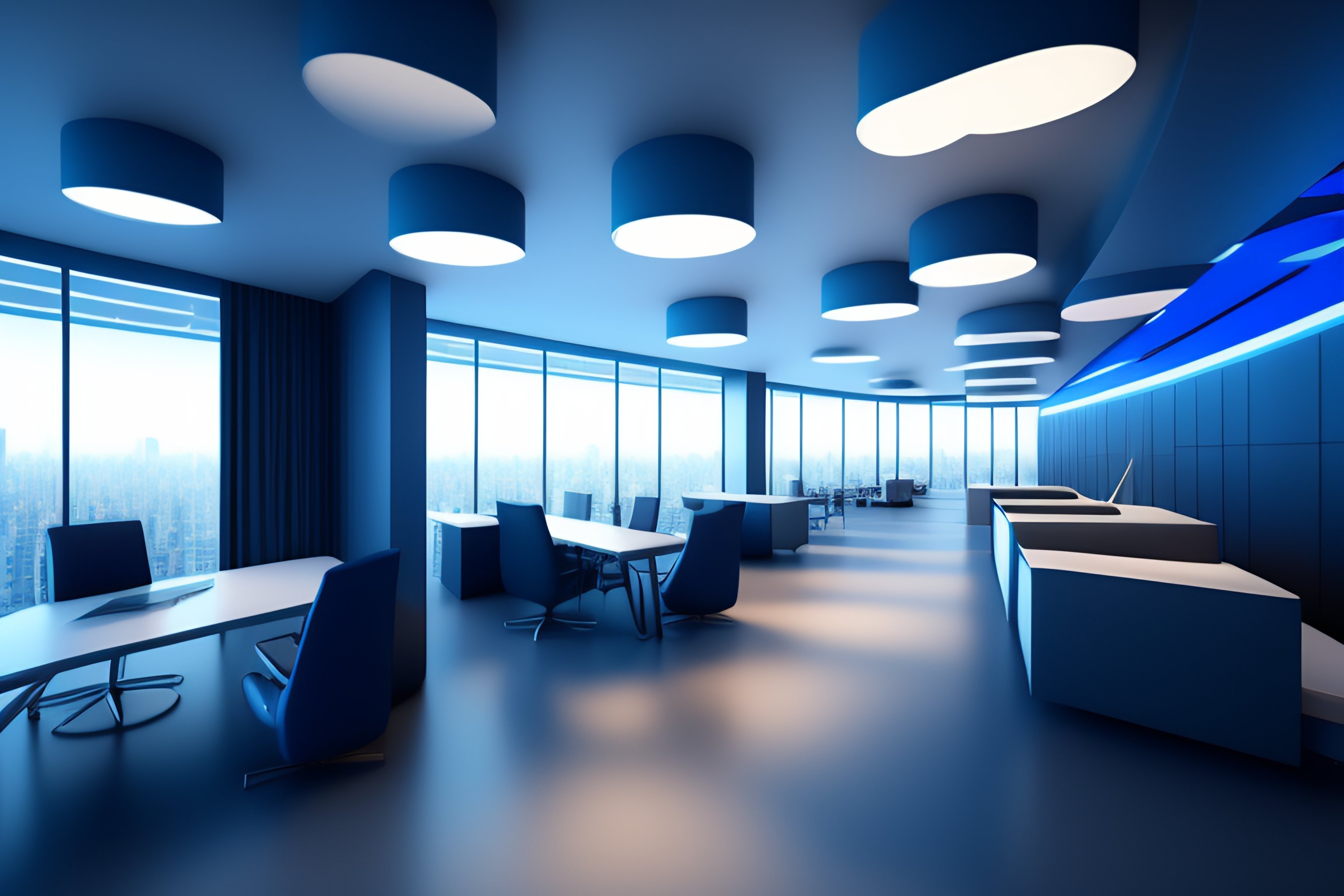 Lexica - Futuristic corporate interior photorealistic archviz blue and ...