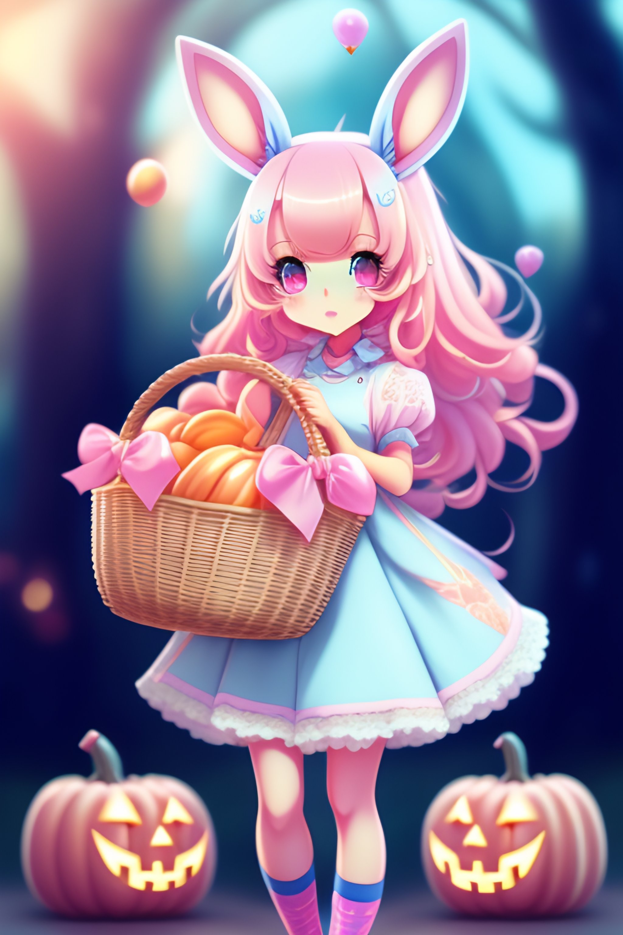 Lexica - Anime,wallpaper like pencil drawing, digital art of cute kawaii  girl with rabbit ears, light blue hair,bob,pink eyes,holding a  Omikuji,backg