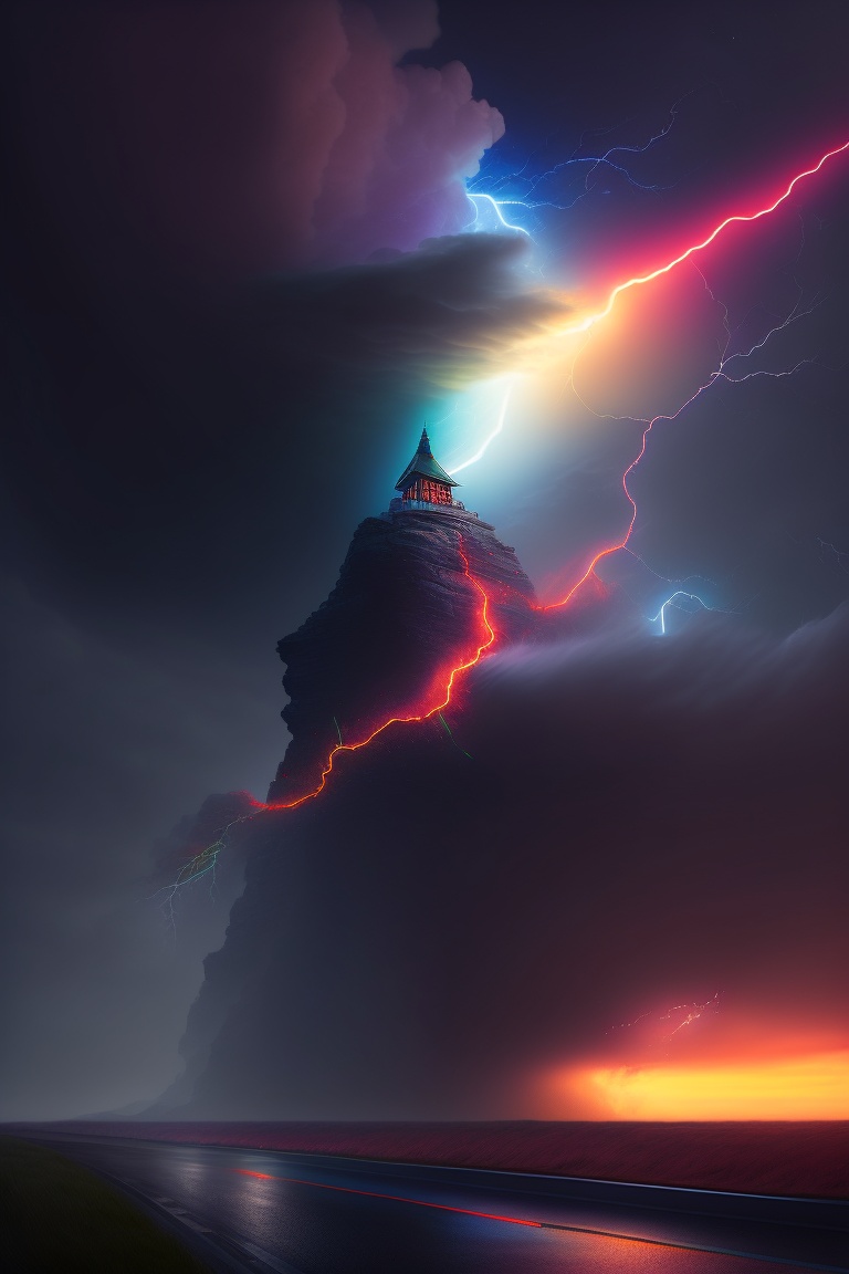 Lexica - Realistic coloured image is satan coming down during rainy ...