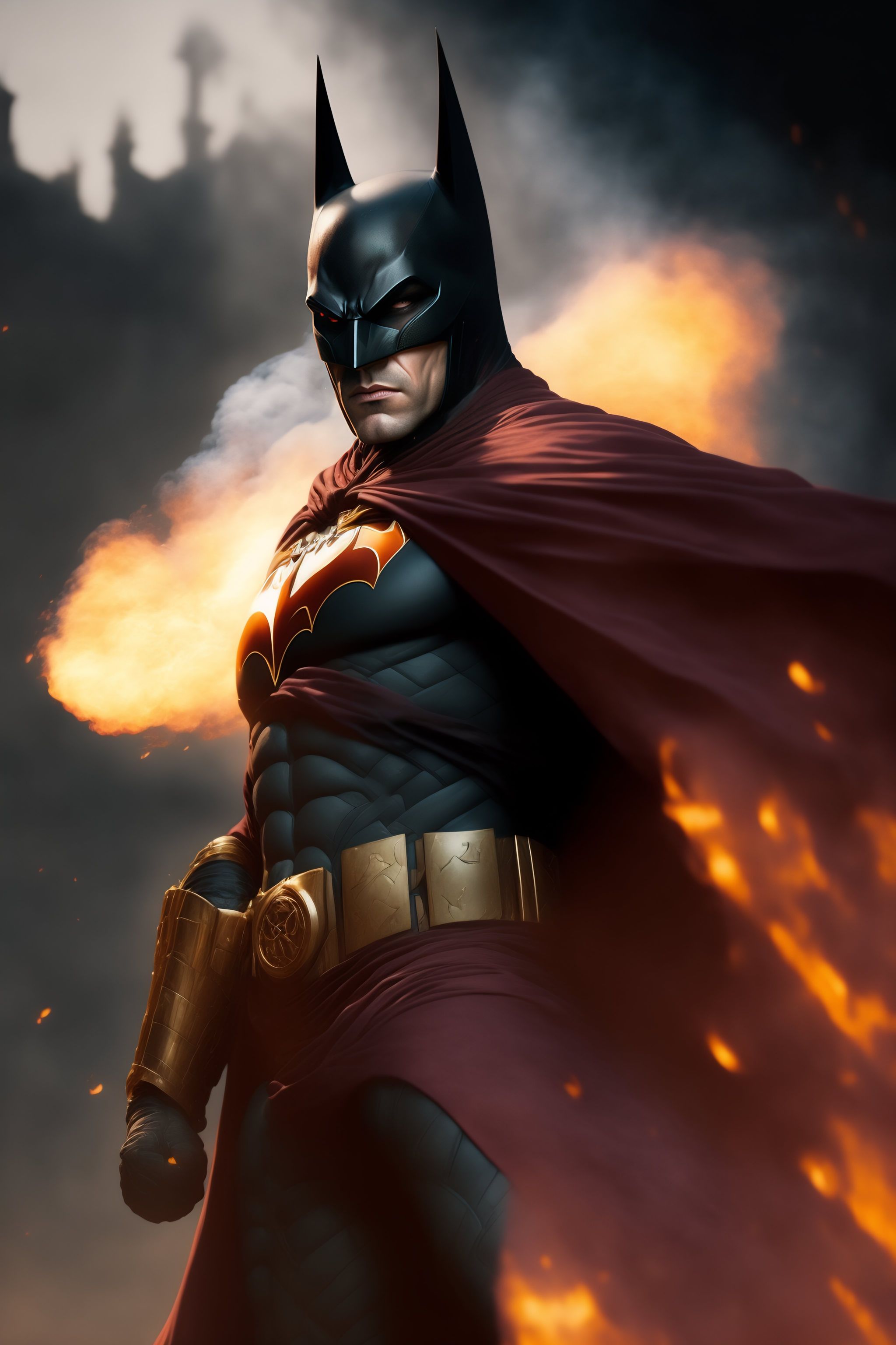 Lexica - Produce an image of Batman in a battle scene, with smoke and ...