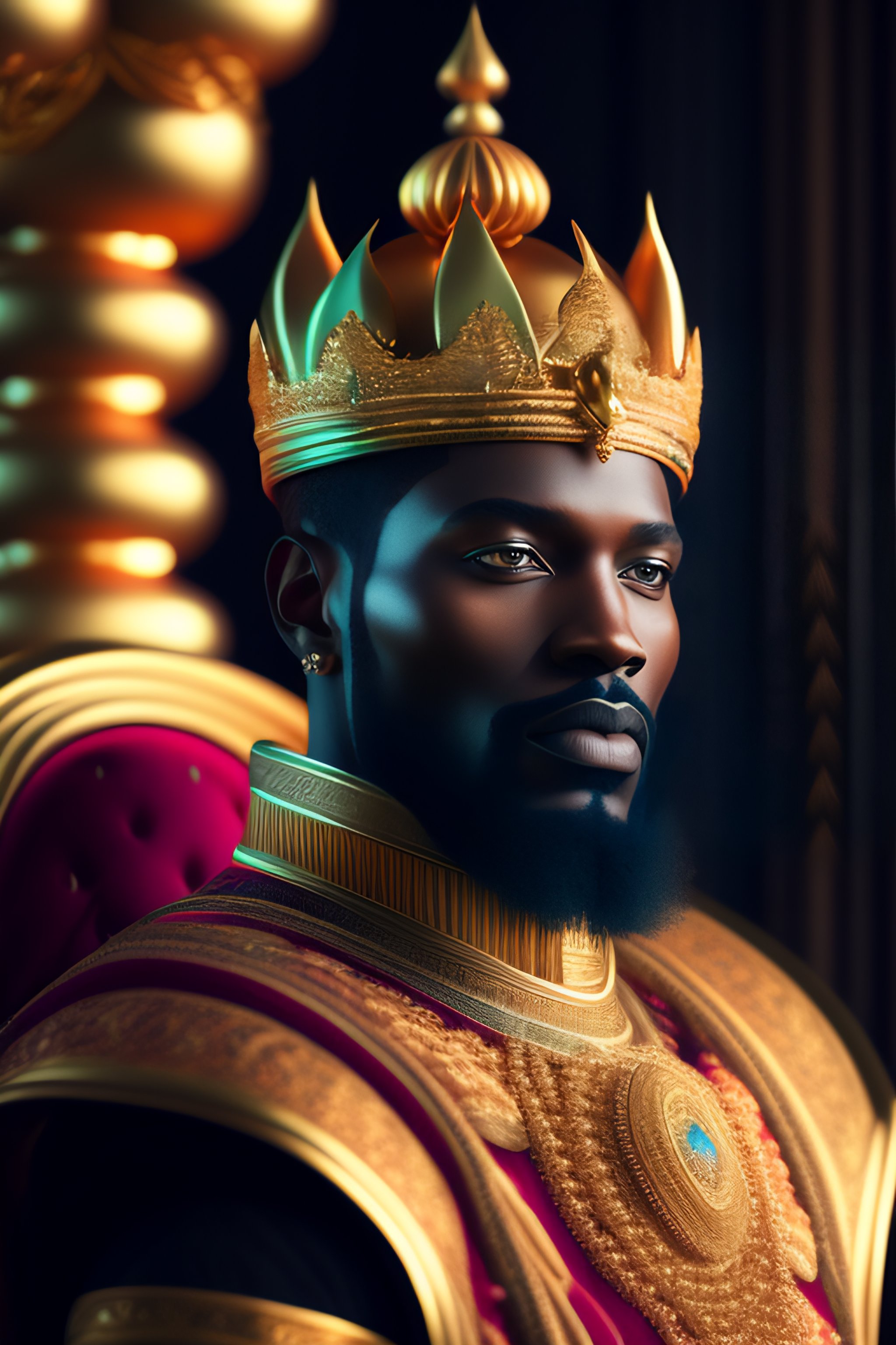 Lexica African king sitting on throne in royal palace, Kodak portra