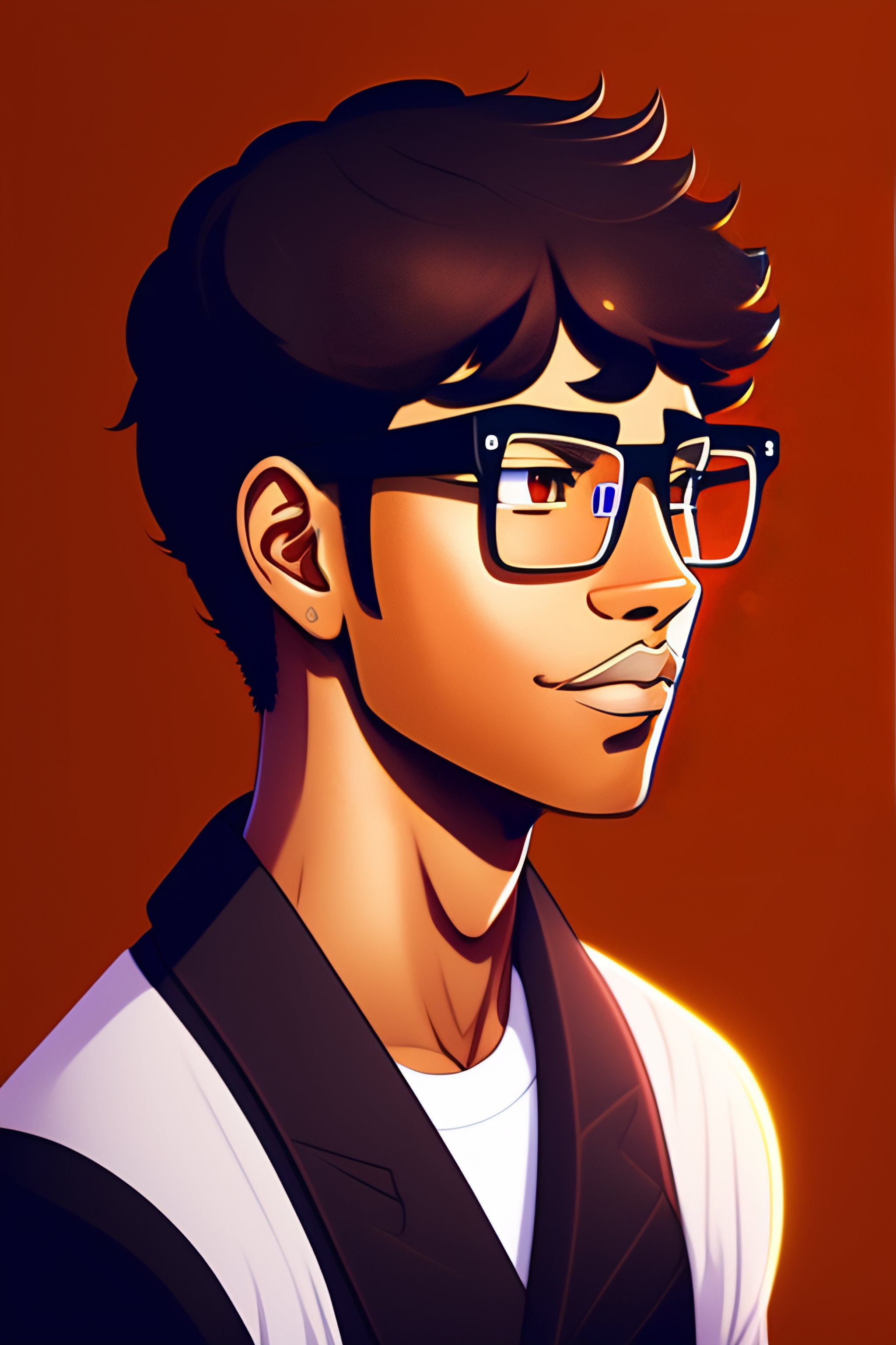 Lexica - Anime guy face, brown skin, glasses logo, simplistic,  minimalistic, complimentary colors