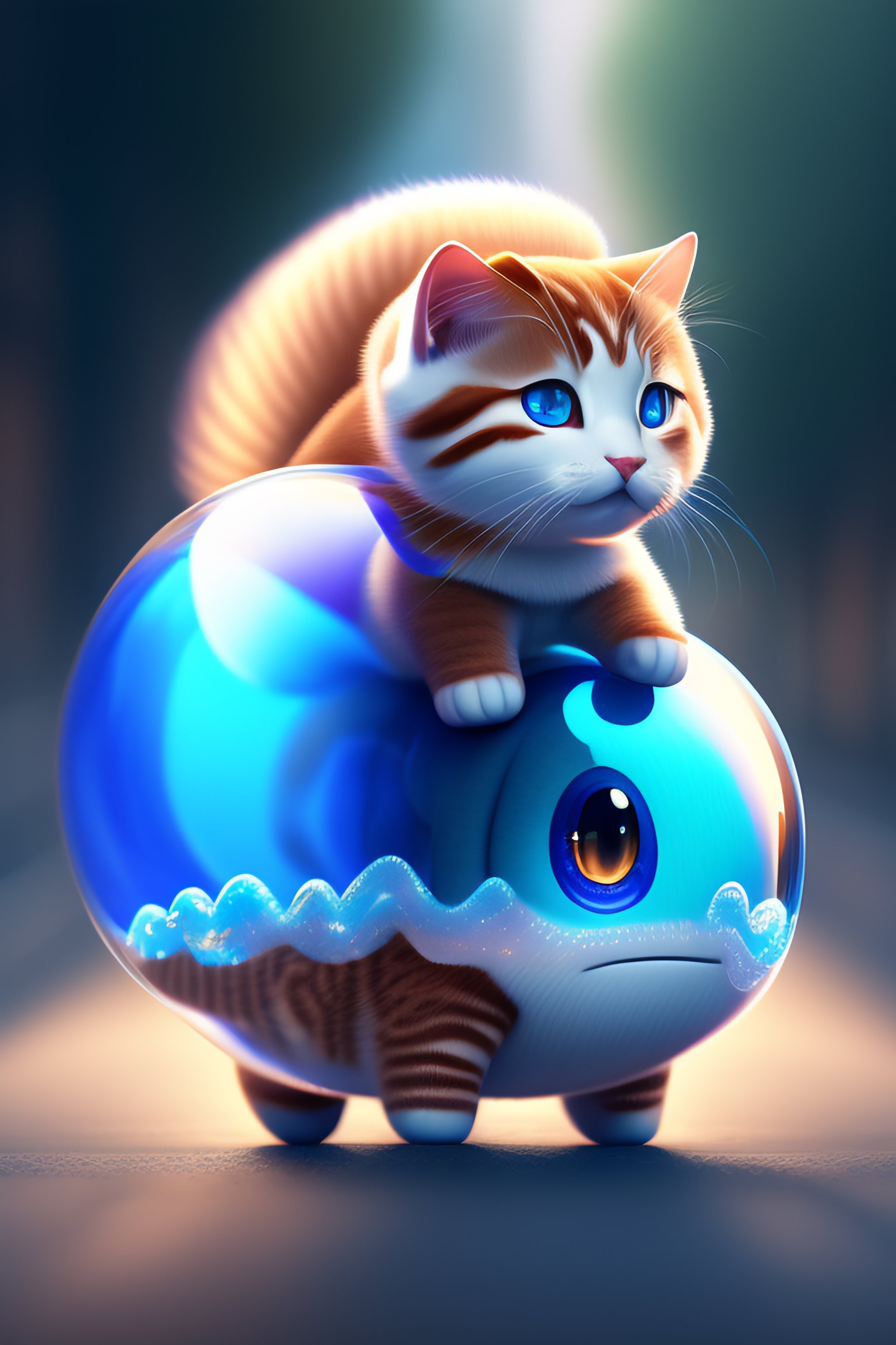 Lexica - Cinematic portrait of cute Mew riding large blue bubble, oil ...