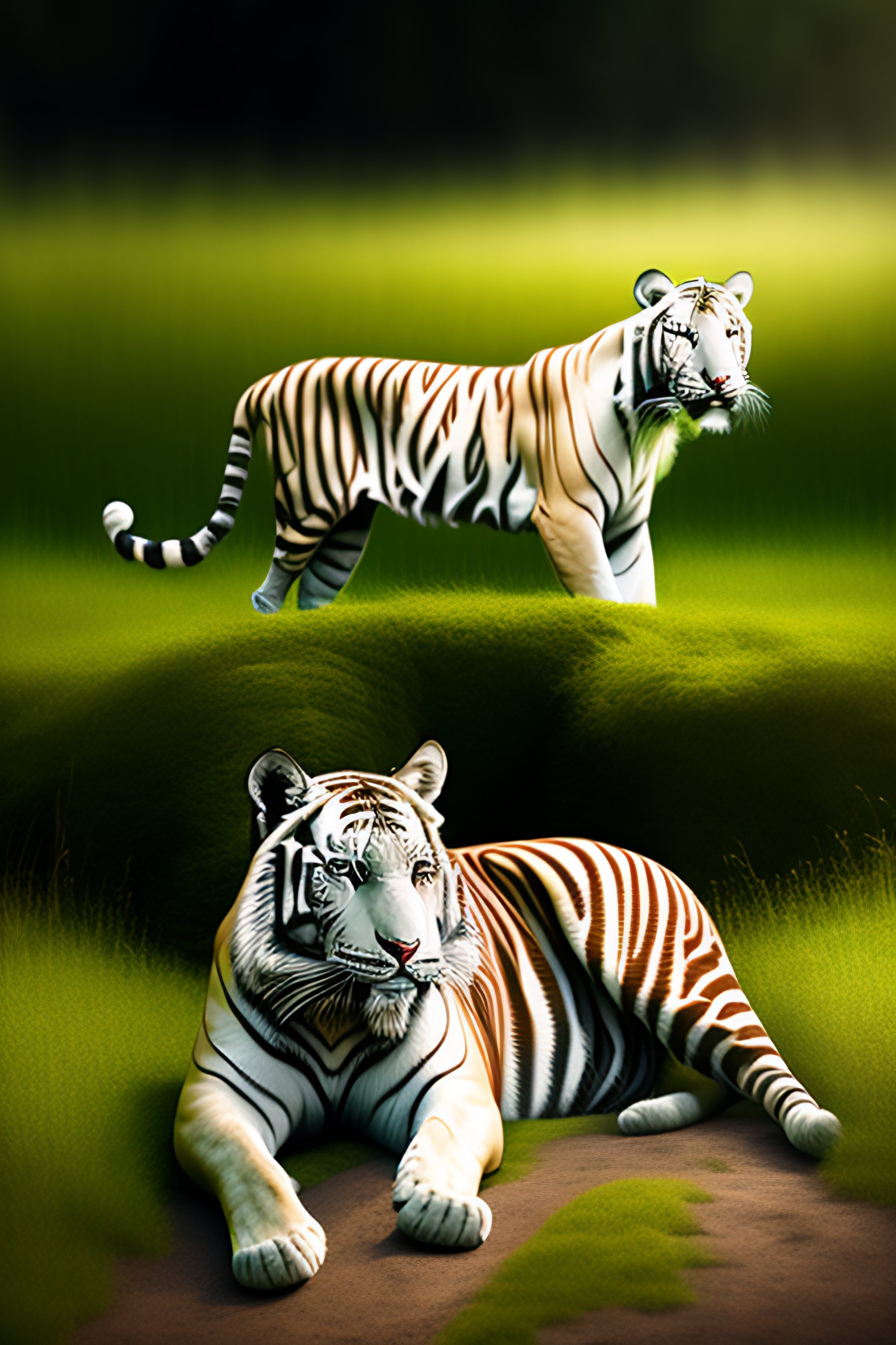 Lexica - Real white tiger in forrest, green grass