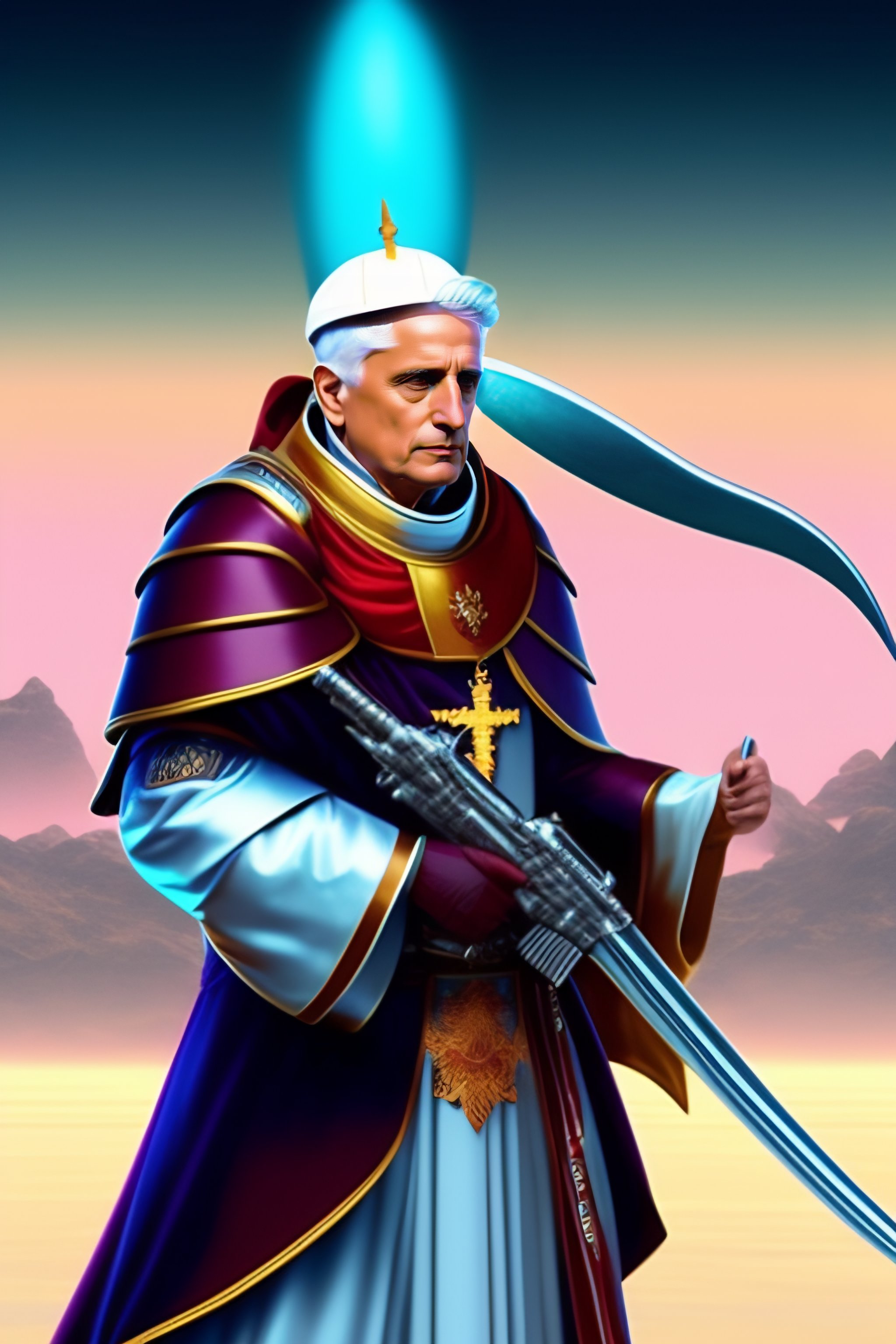 Lexica - The pope Ratzinger riding a robot shark with shootgun in the ...