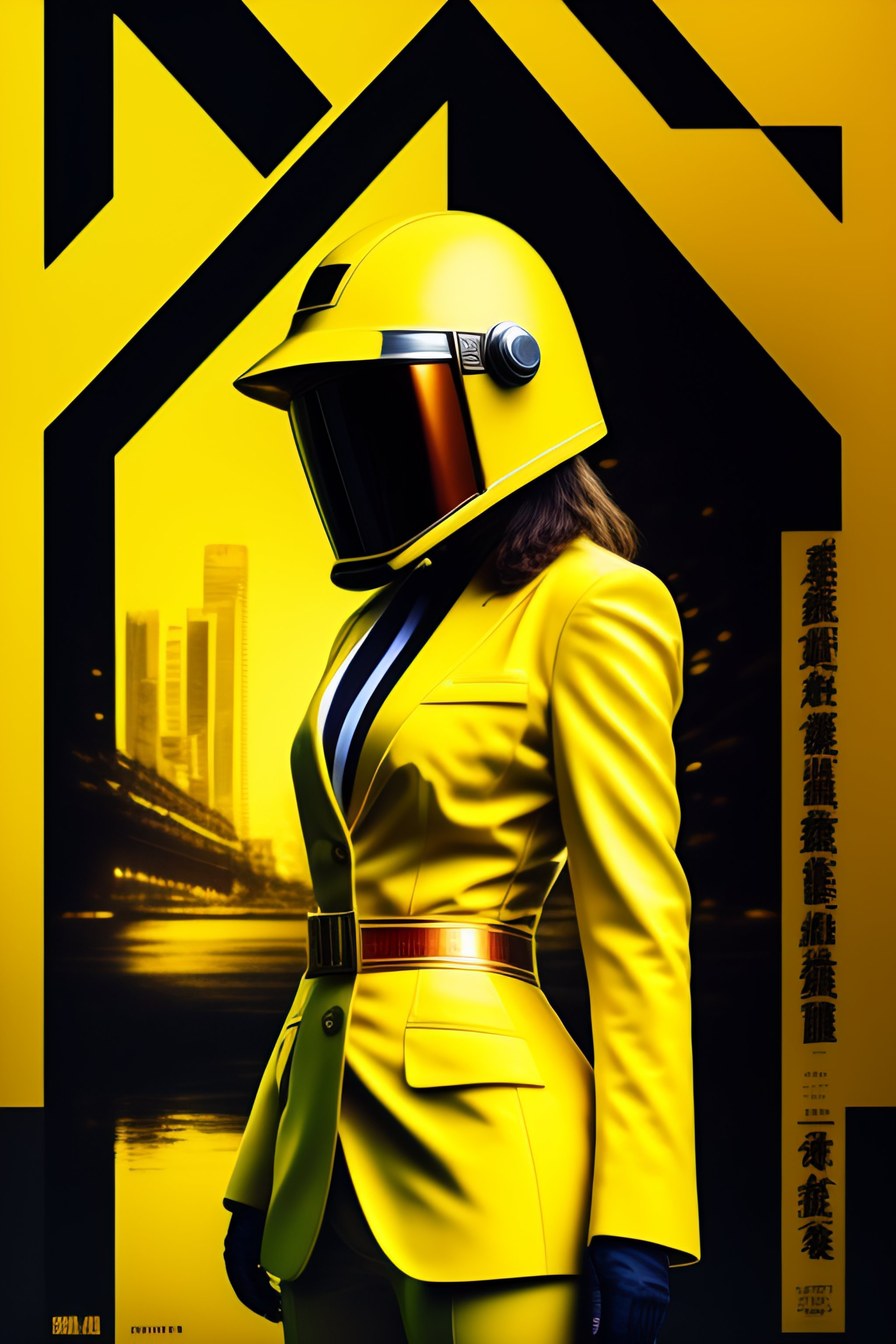 Lexica - Kill bill poster in yellow suit with katana wearing daft punk  helmet