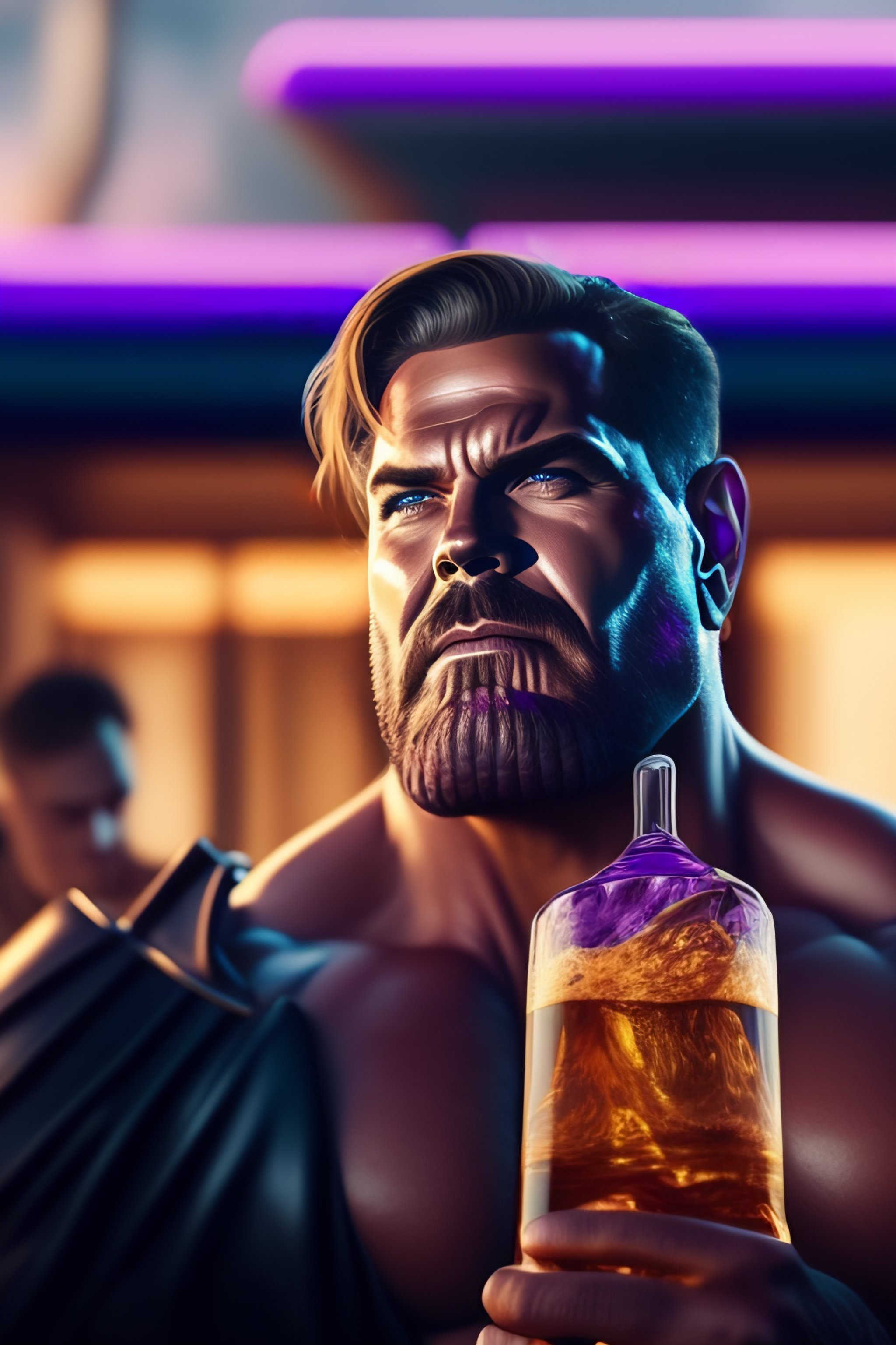 Lexica - Thanos drunk at a pool party drinking whiskey, add a hilltop ...