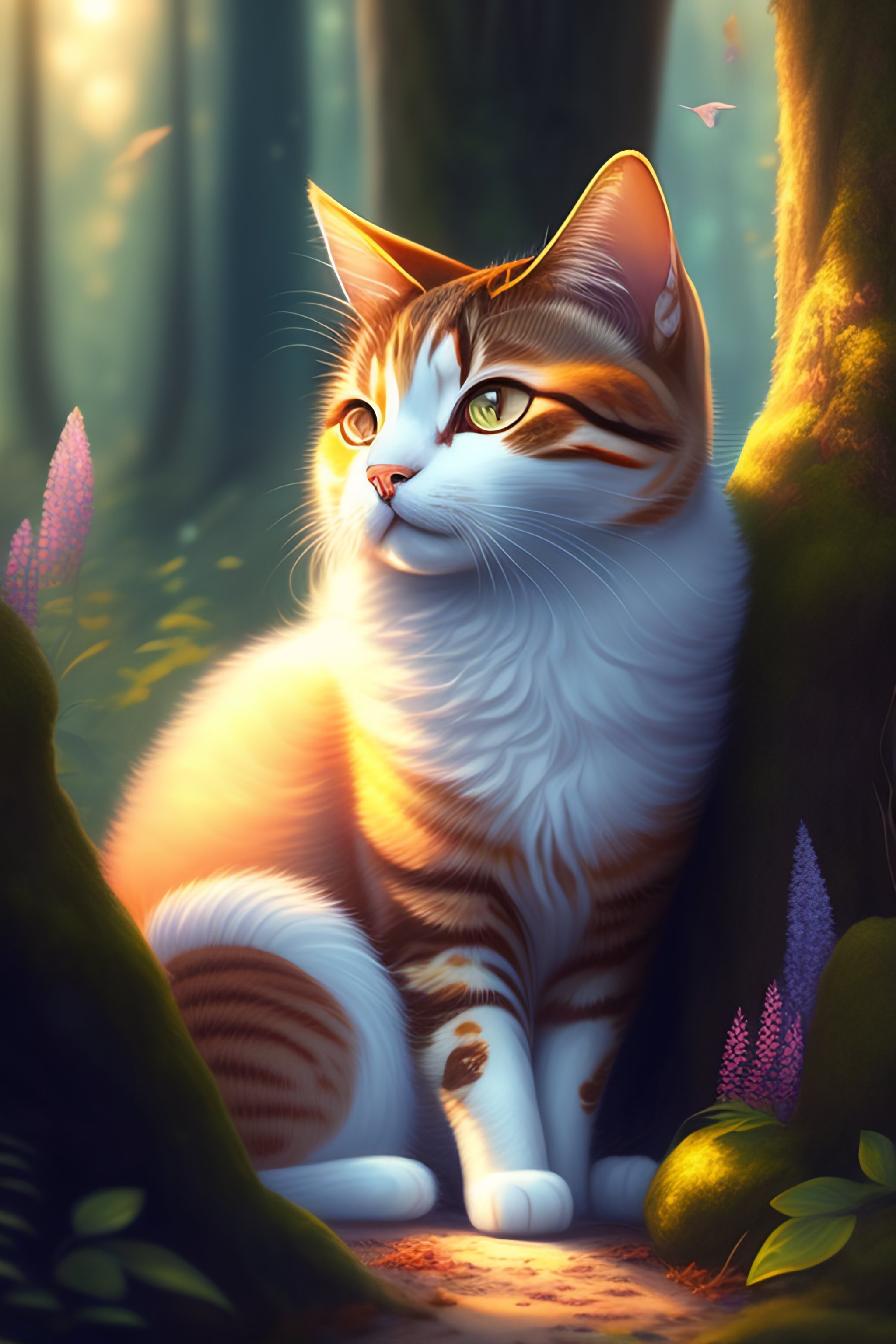 Lexica A cute cat in the dreamy forest, fantasy, dreamlike, 8 k