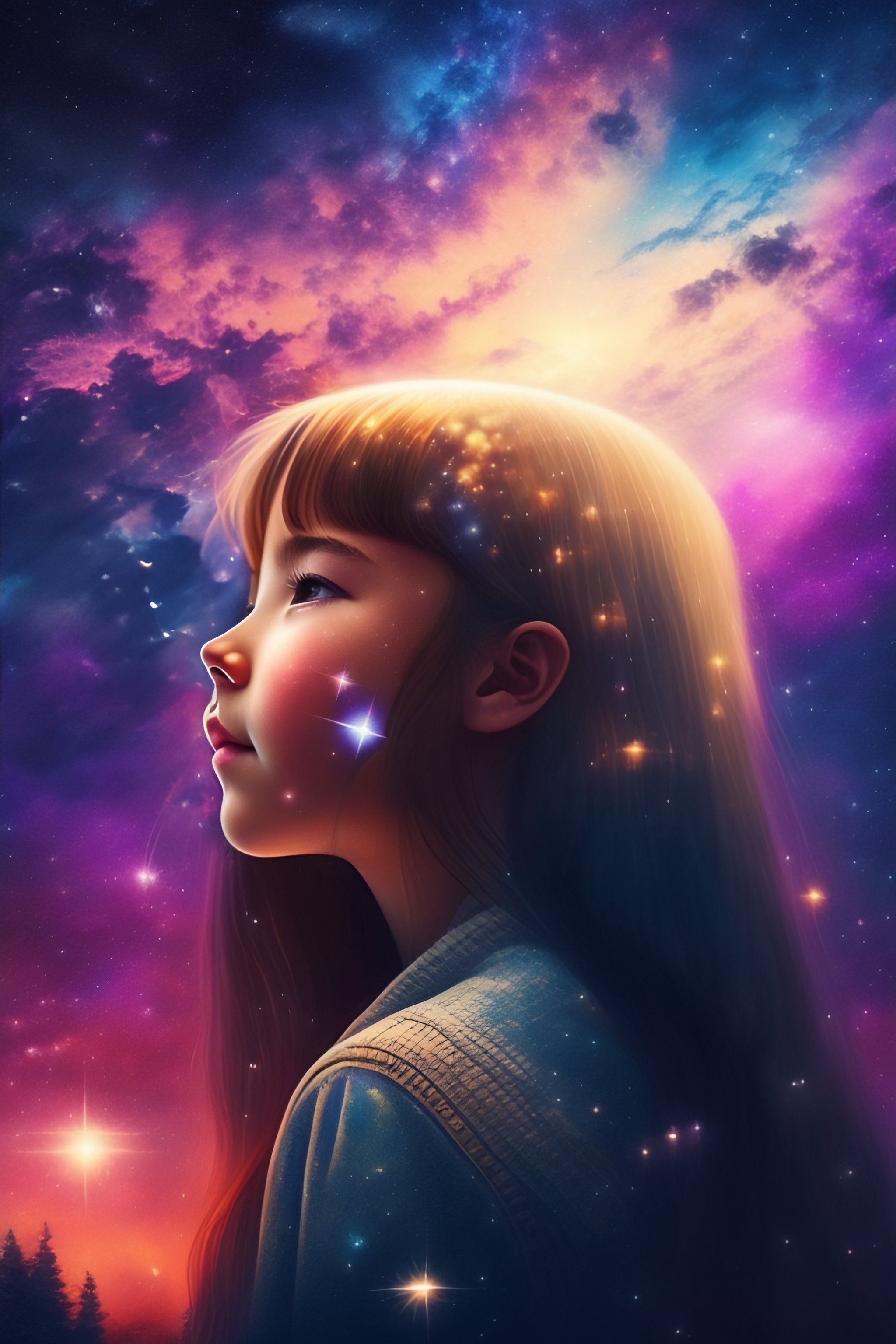 Lexica - A girl chooses looking at the starry sky between her heart and ...