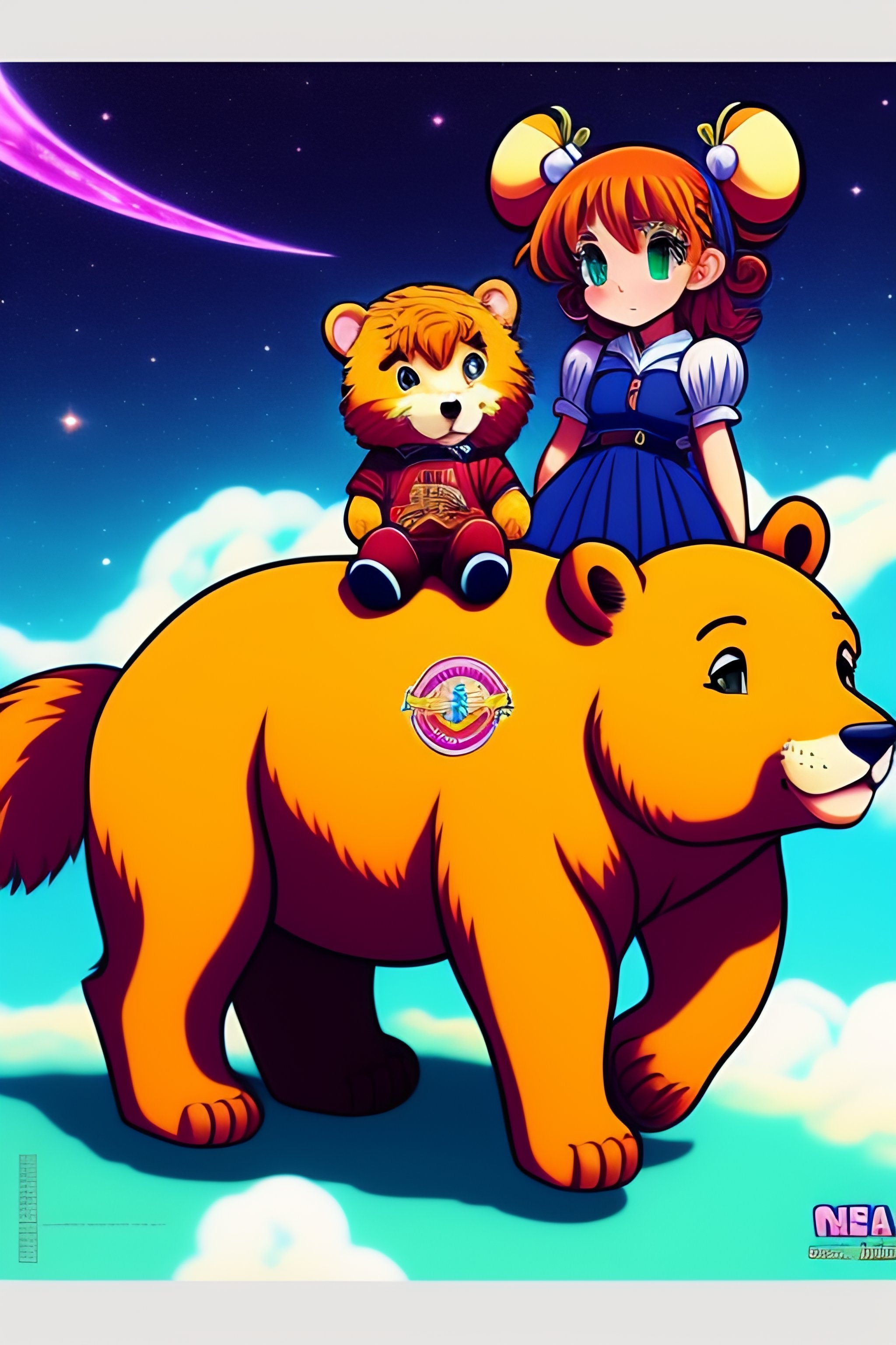 Lexica - Masha and the bear in Jupiter , drawn in anime 90s style