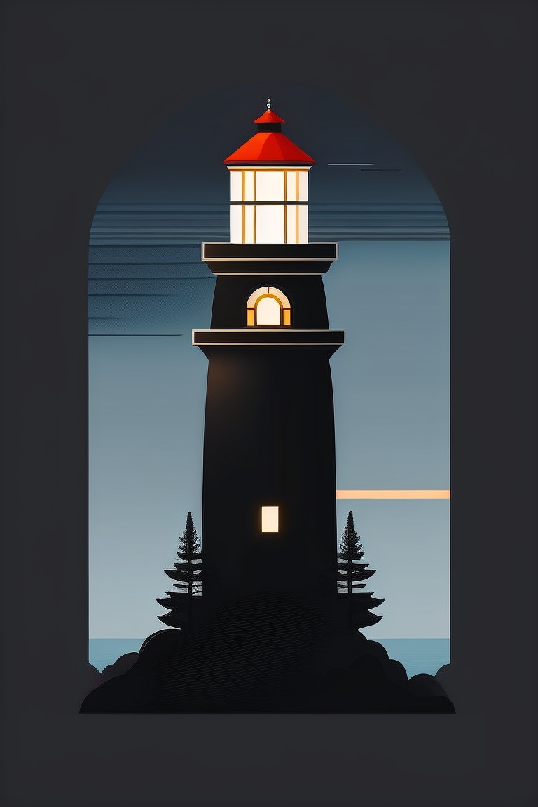 Lexica - Drawing of a haunted lighthouse in silhouette style, creepy ...