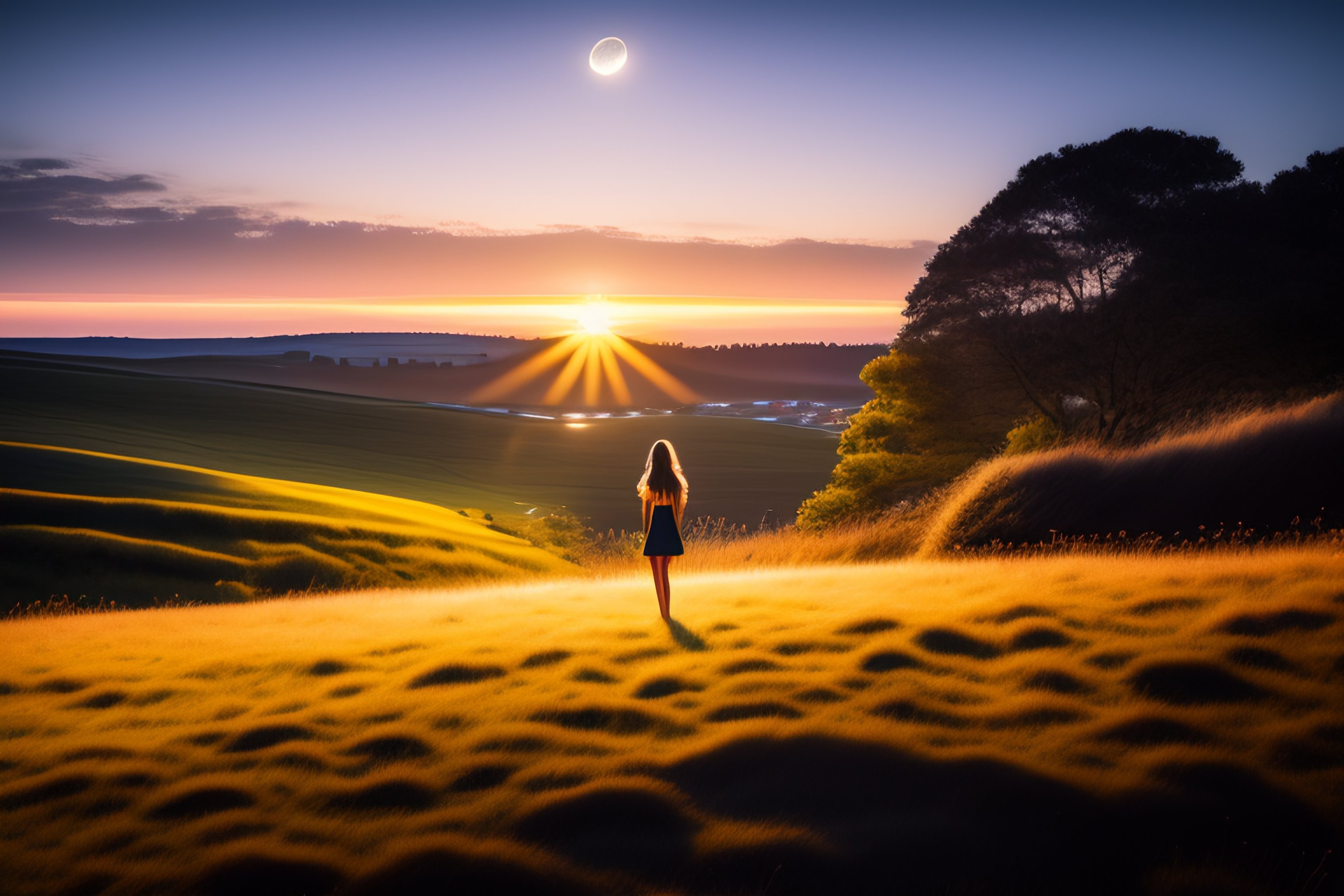 Lexica - As the full moon rises above the horizon, a beautiful woman ...