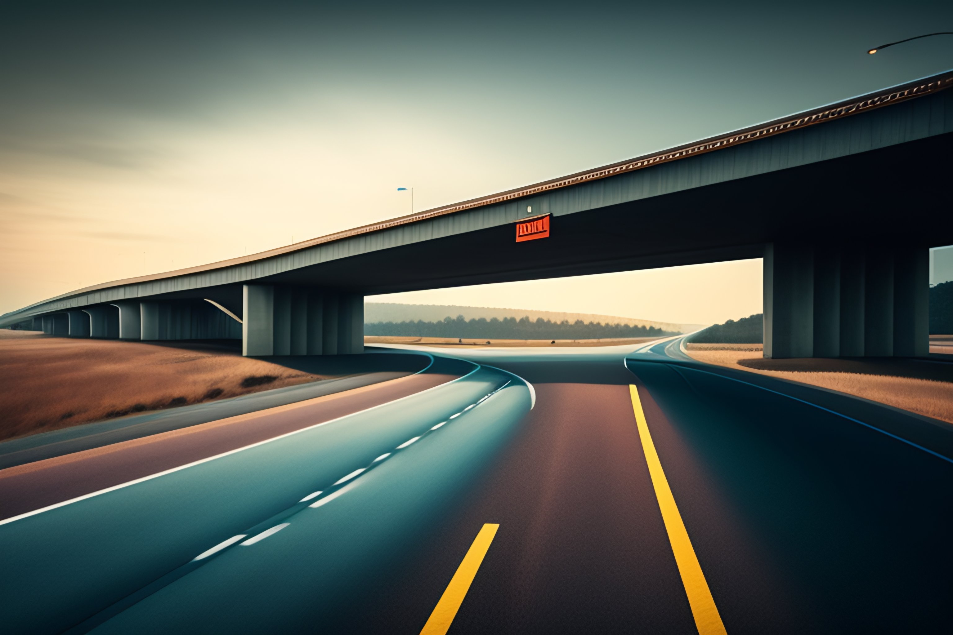 Lexica - Highway overpass with road sign on it