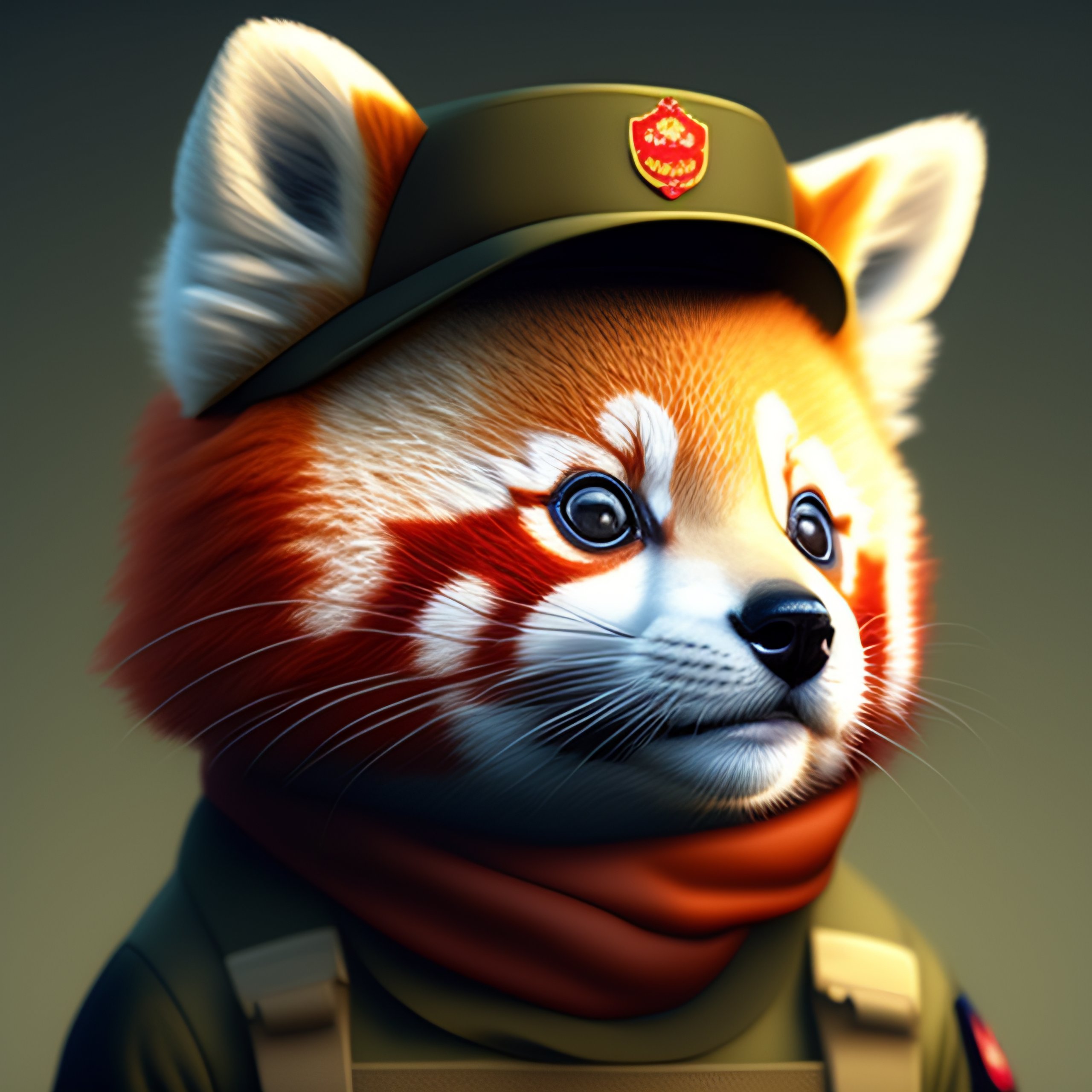 Lexica - Cute small humanoid cat red panda wearing a military cap and a  bandana around the mouth